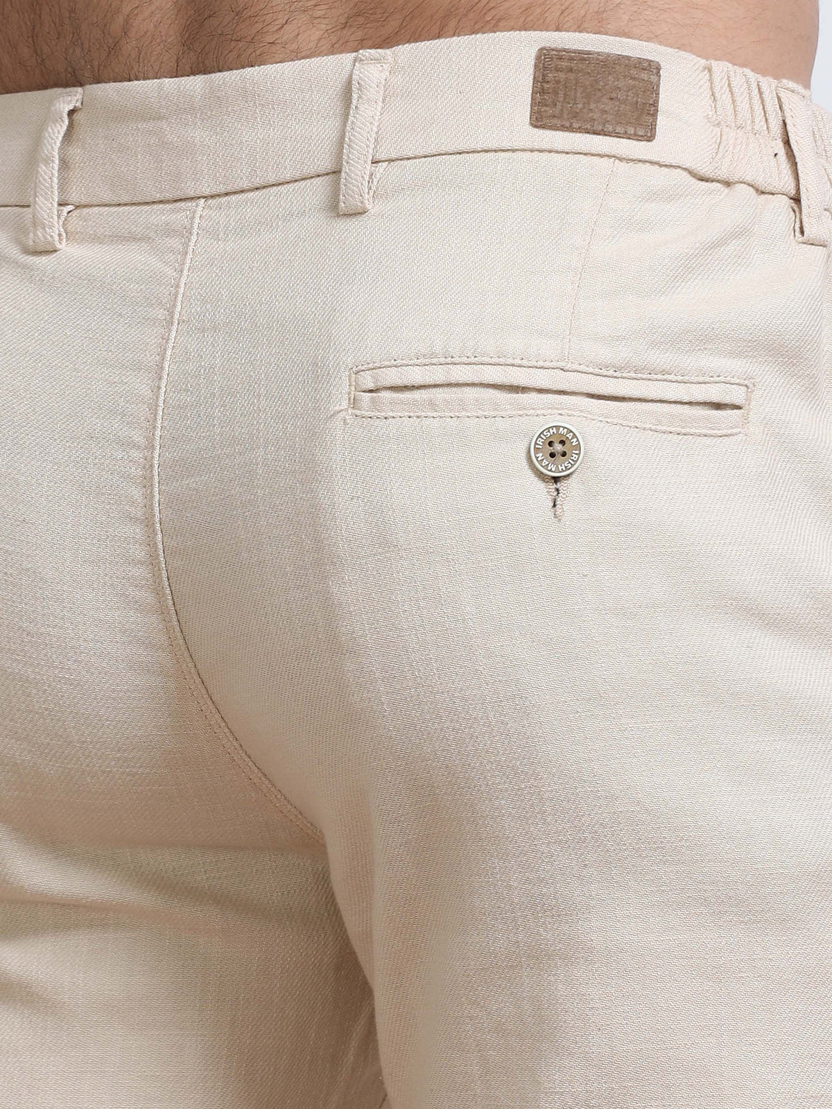 Men’s Linen Light Beige Slim-Fit Casual Trousers– Black Thread