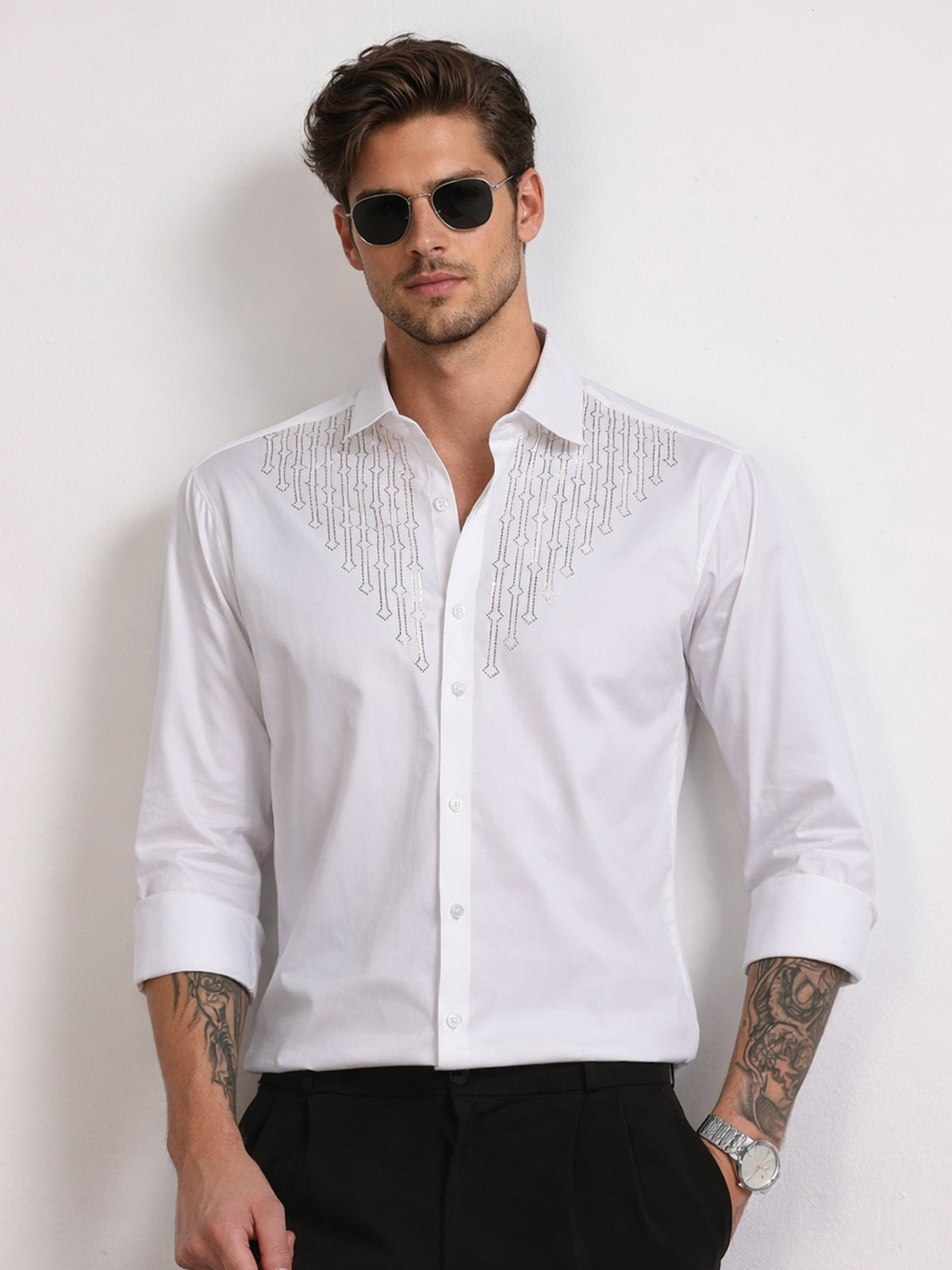 Men's White Stone Work