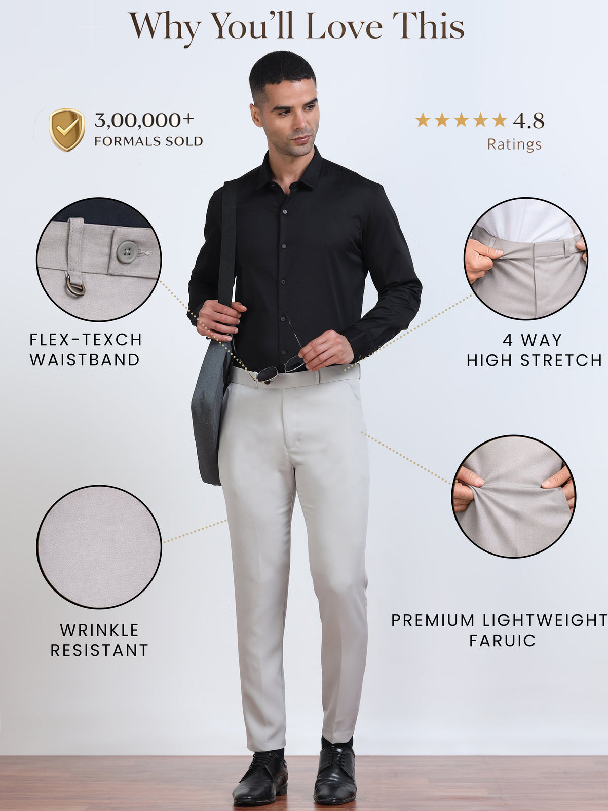 Men's Ivory Formal Ankle Fit Trousers