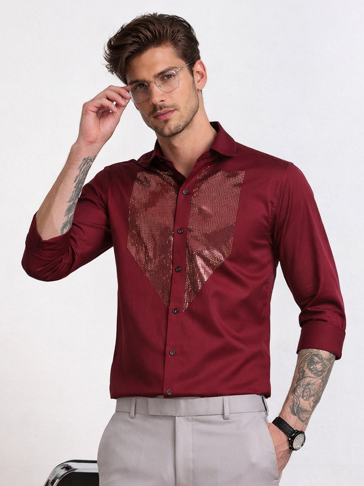 Men's Maroon Shield Stone Work
