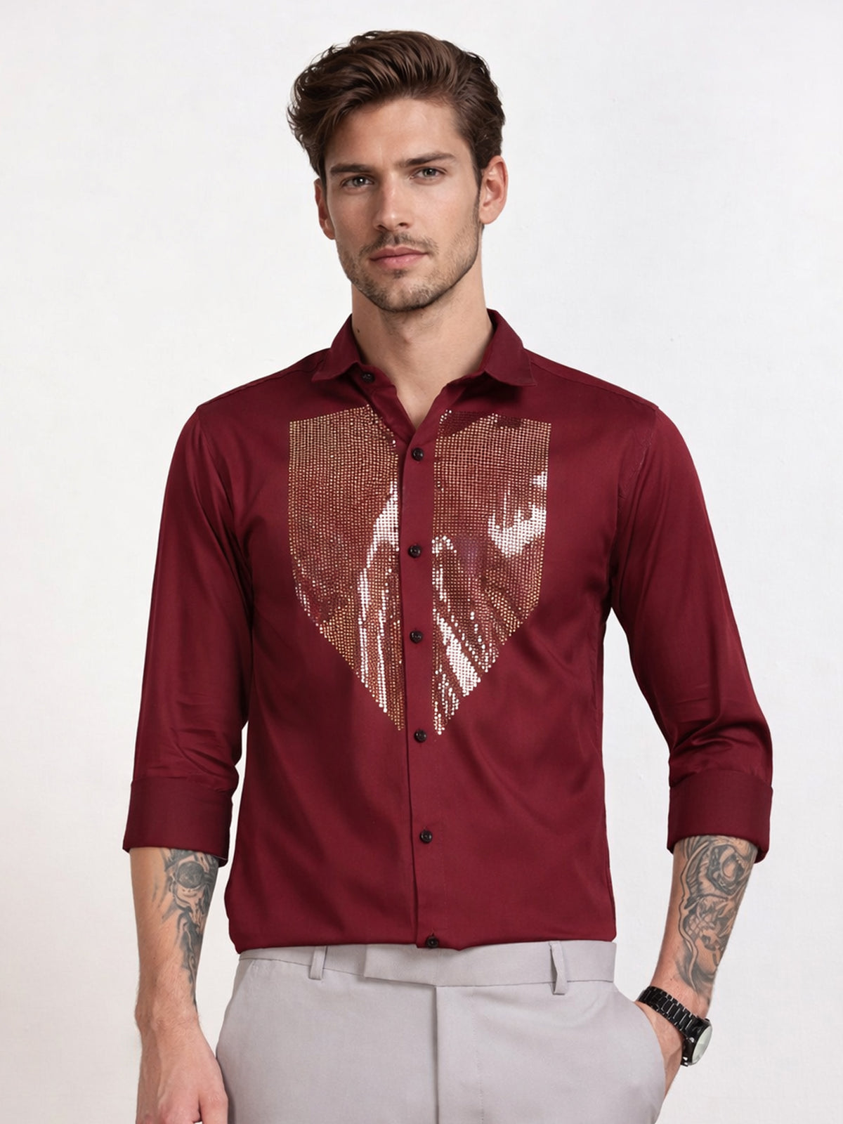 Men's Maroon Shield Stone Work