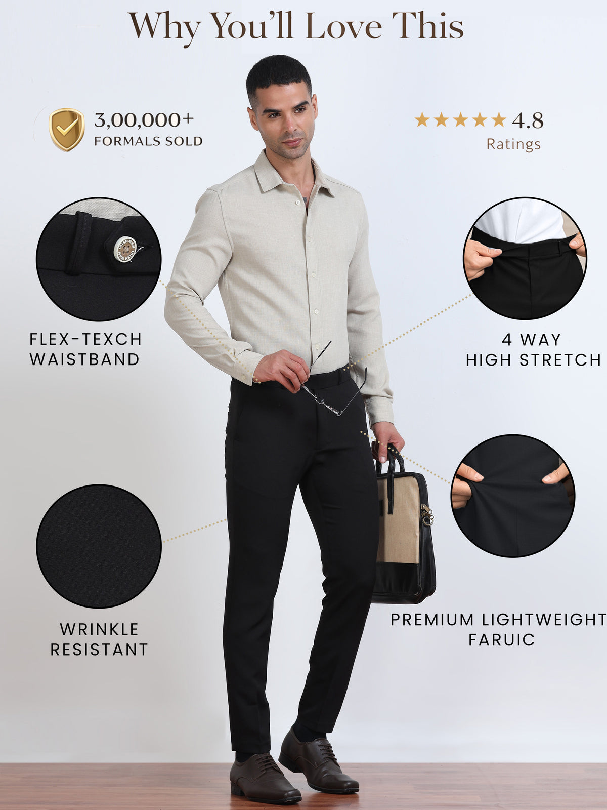 Men's Black Formal Ankle Fit Trousers