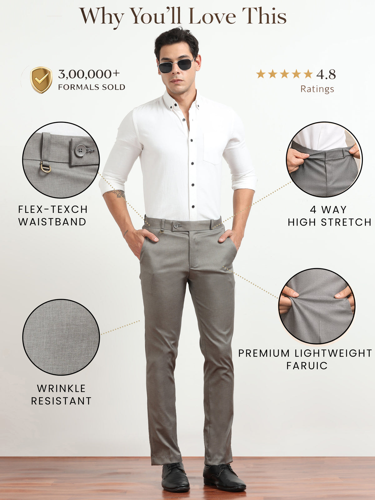 Men's Dark Grey Formal Regular Fit Trousers
