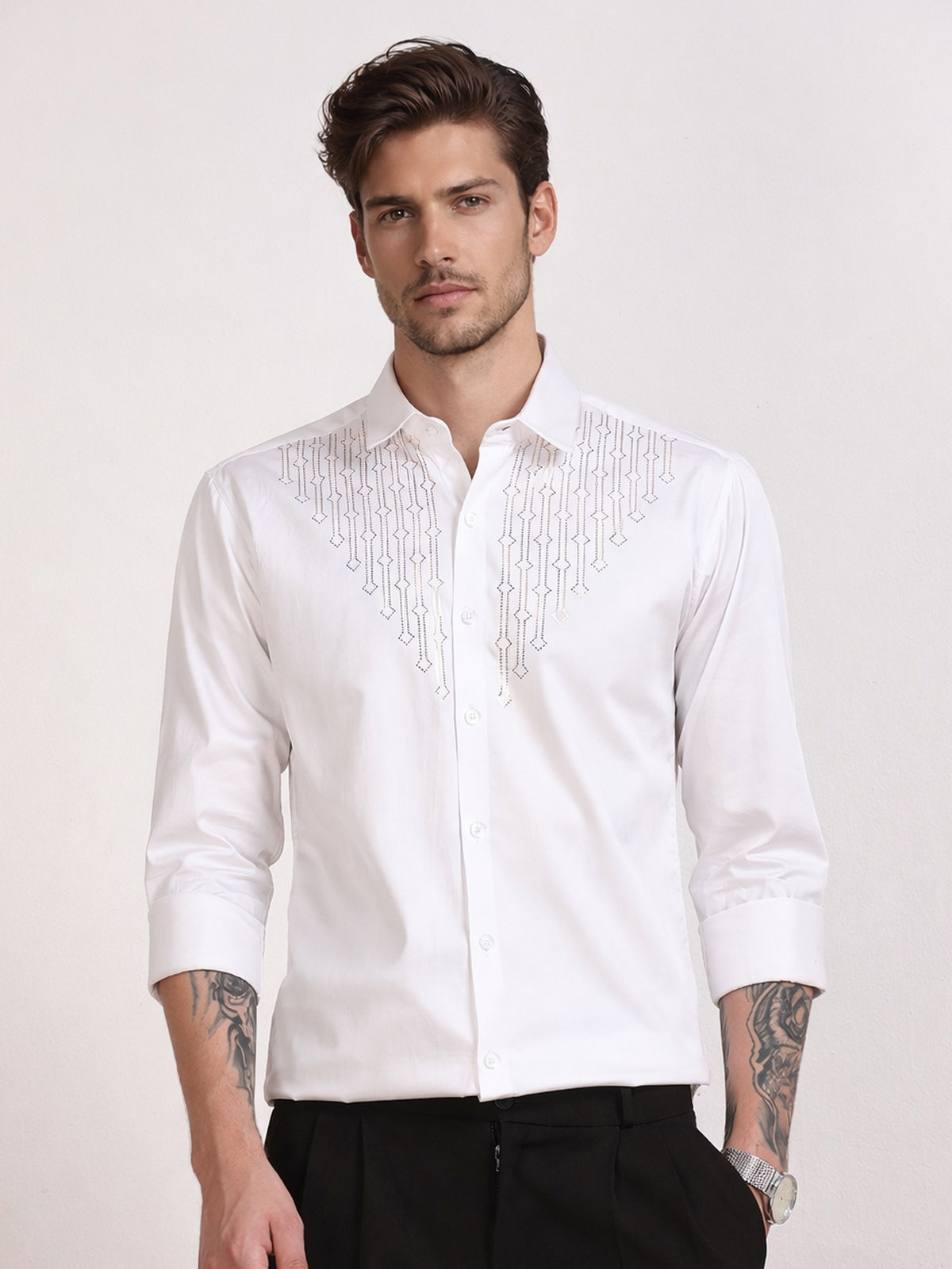 Men's White Stone Work