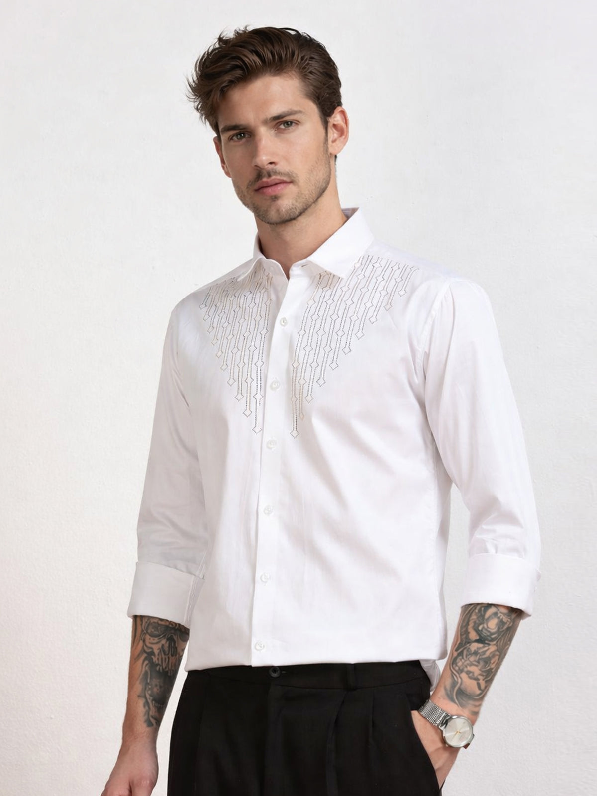 Men's White Stone Work
