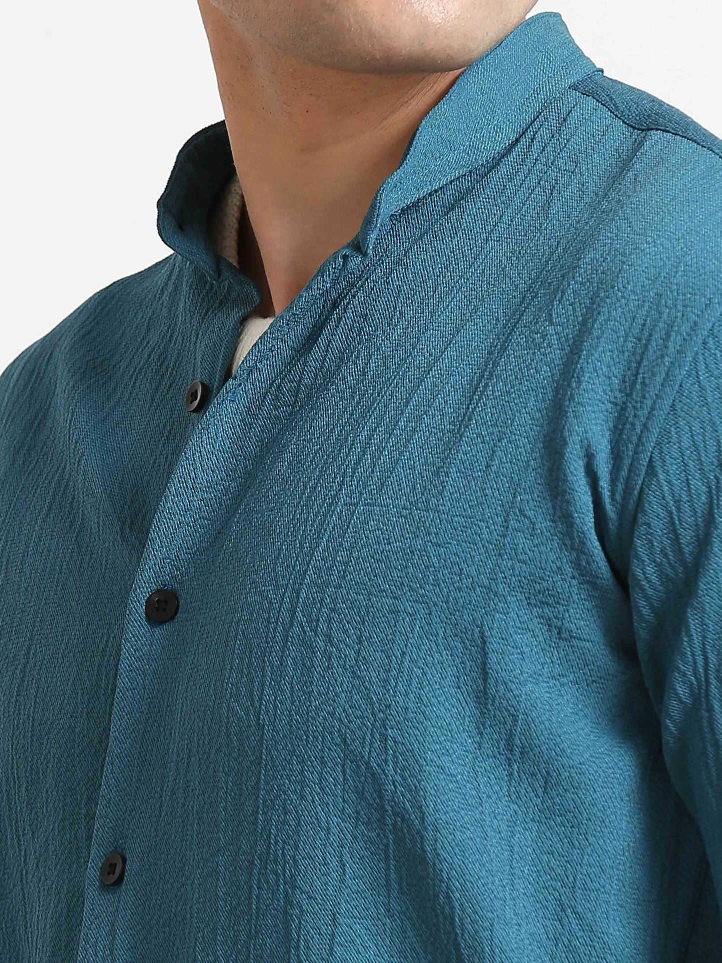 Deep Moon Blue Crush Texture Solid Shirt For Men