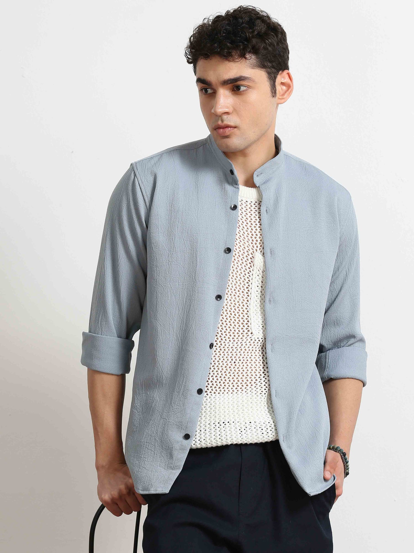 Blue Crush Texture Solid Shirt for Men