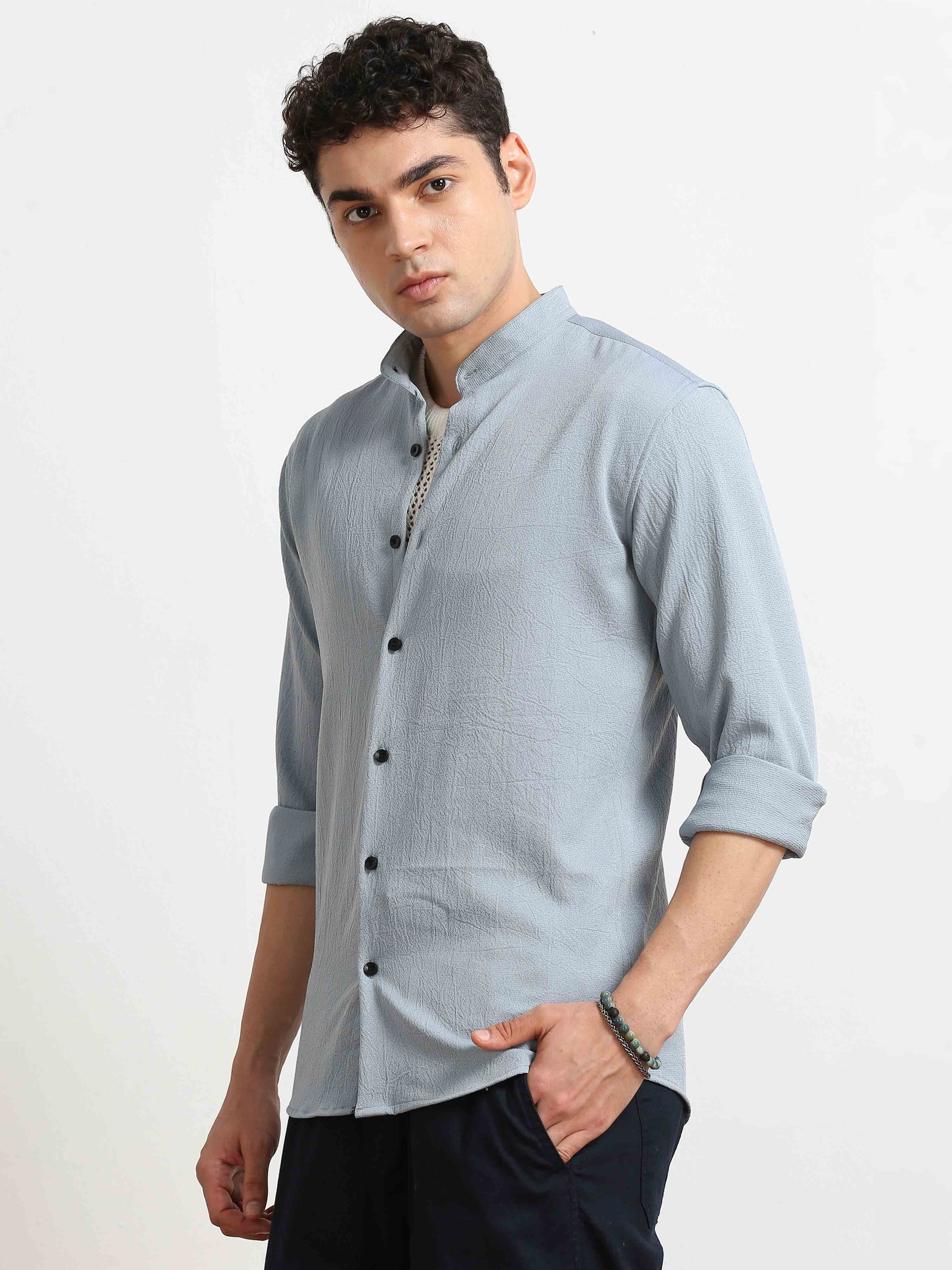 Blue Crush Texture Solid Shirt for Men