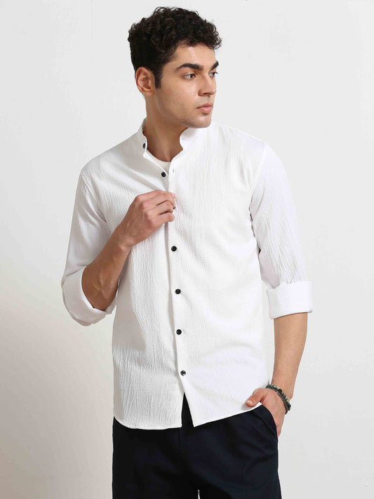 White Crush Texture Solid Shirt for Men