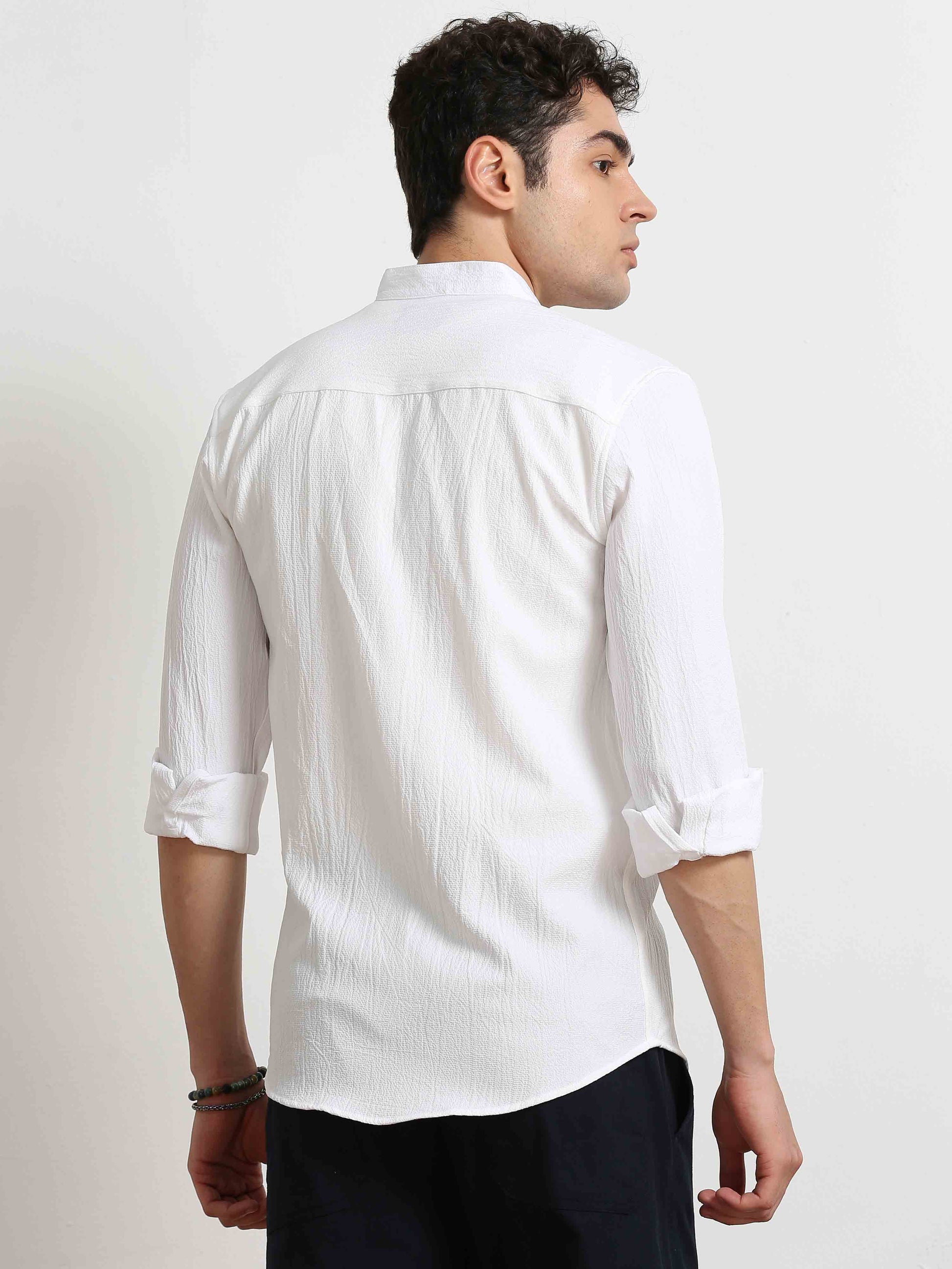 White Crush Texture Solid Shirt for Men