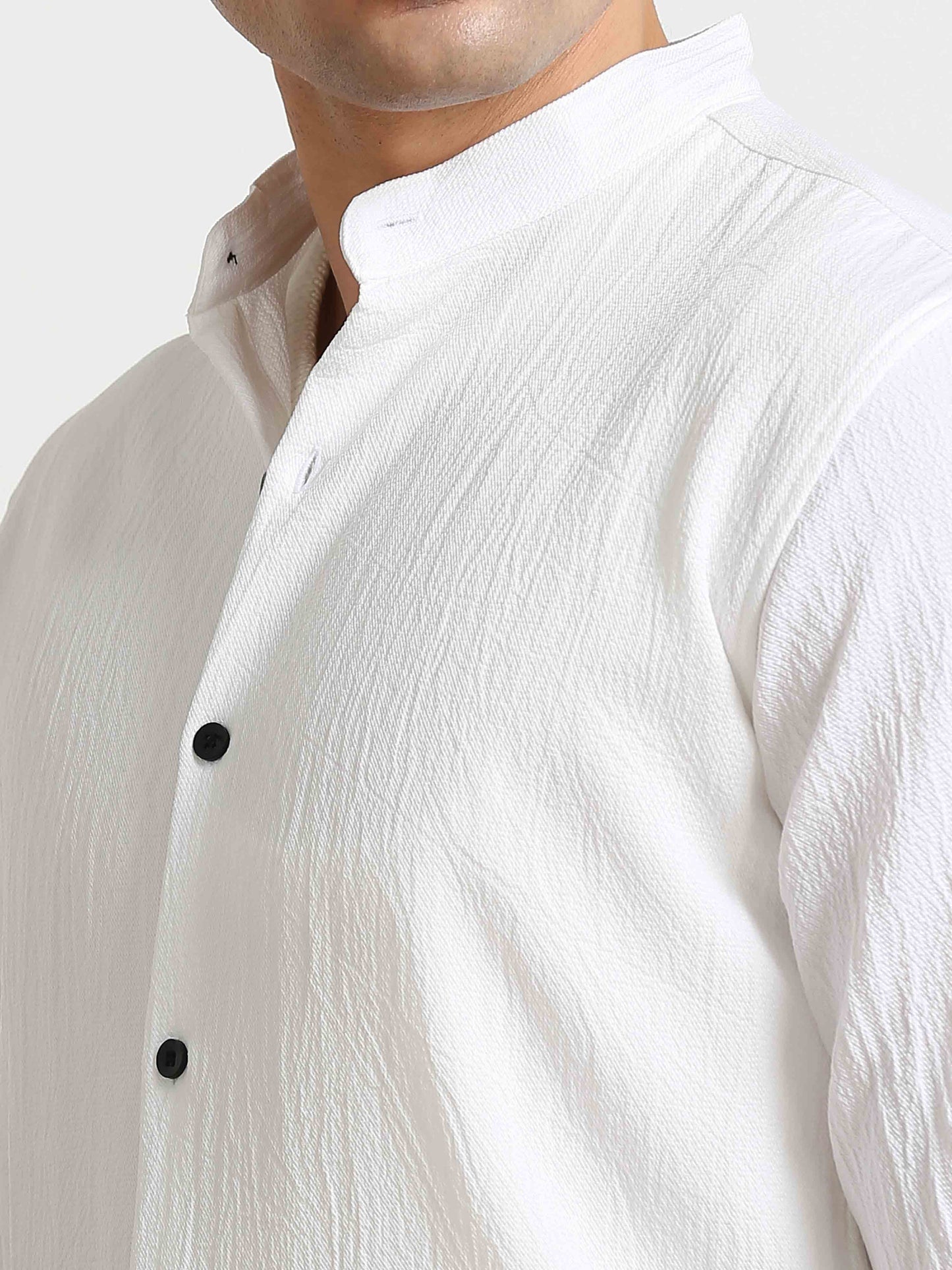 White Crush Texture Solid Shirt for Men