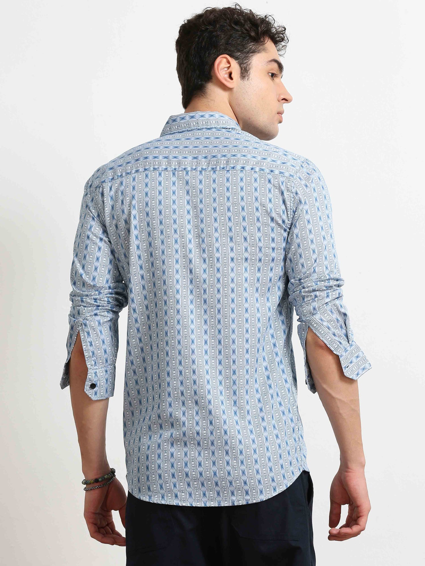 Ethnic Blue Pattern mens mandarin collar shirt