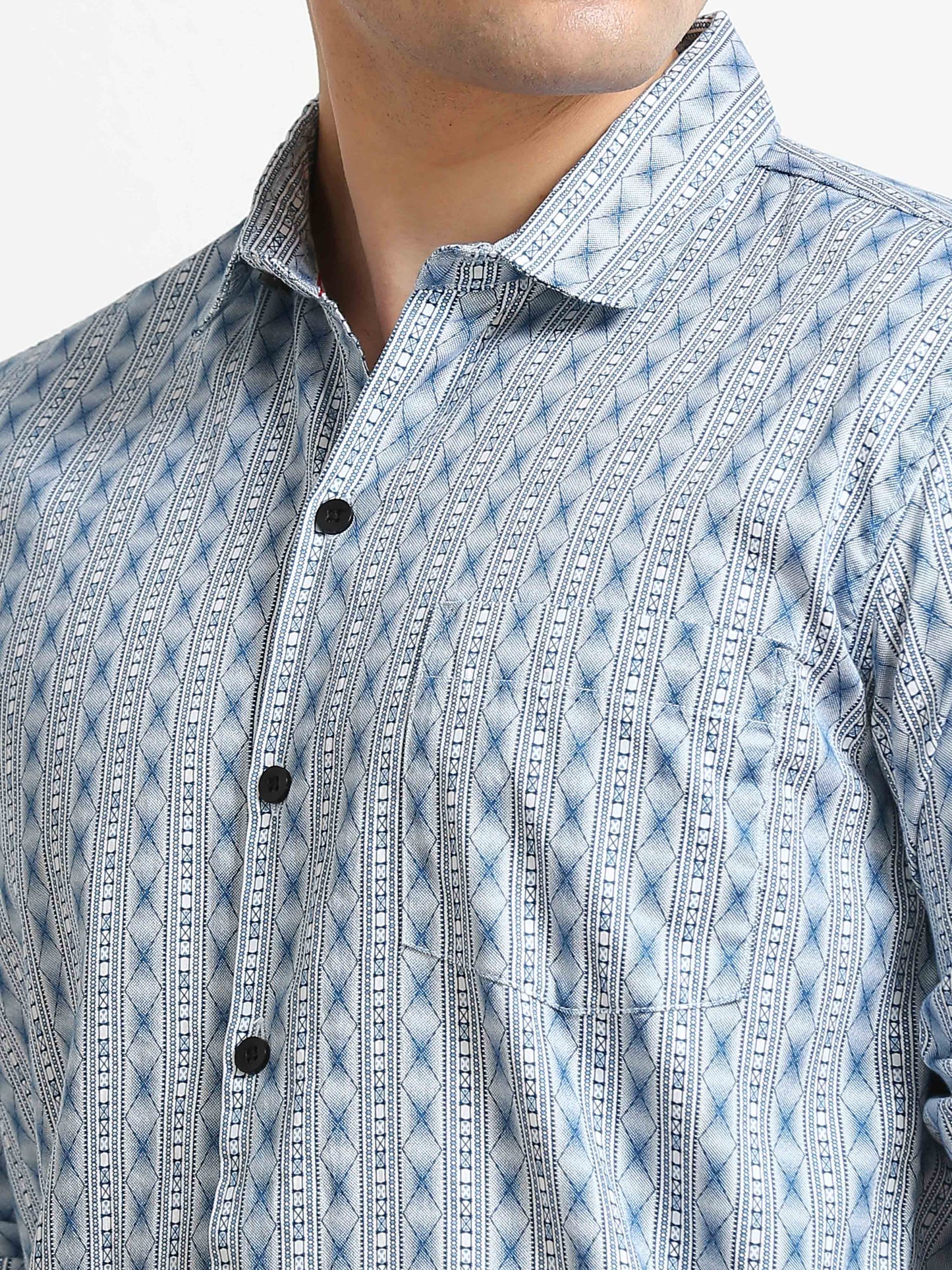 Ethnic Blue Pattern mens mandarin collar shirt