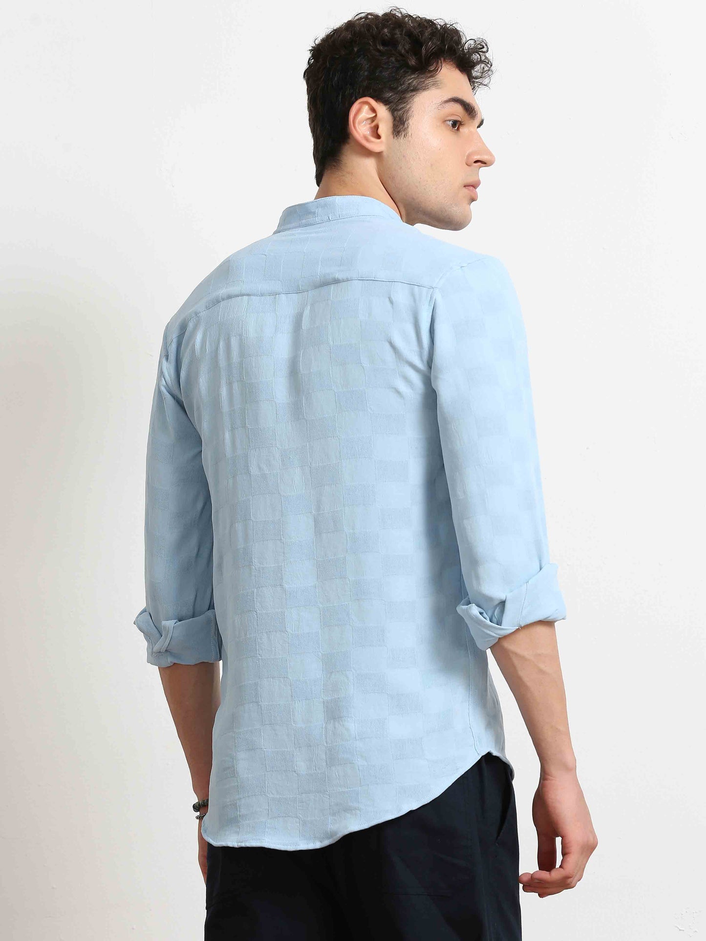 Skyblue Box Textured Printed Solid Shirt For Men