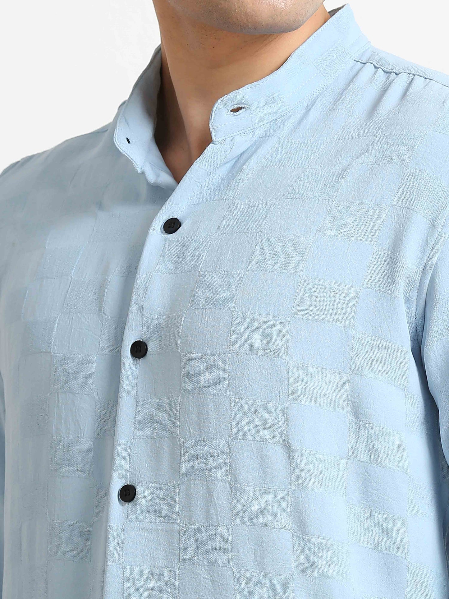 Skyblue Box Textured Printed Solid Shirt For Men