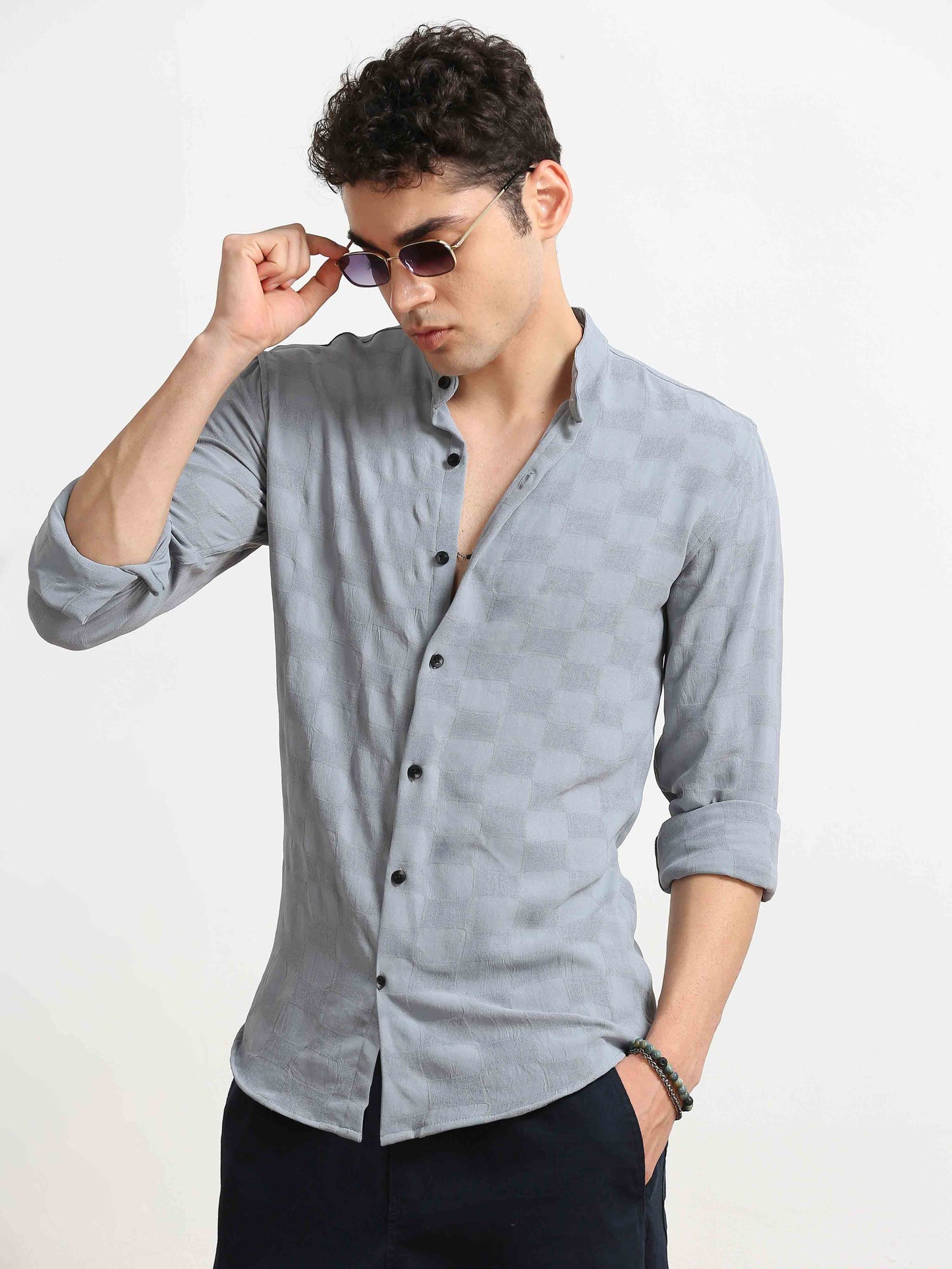 Grey Box Textured Printed Shirt for men