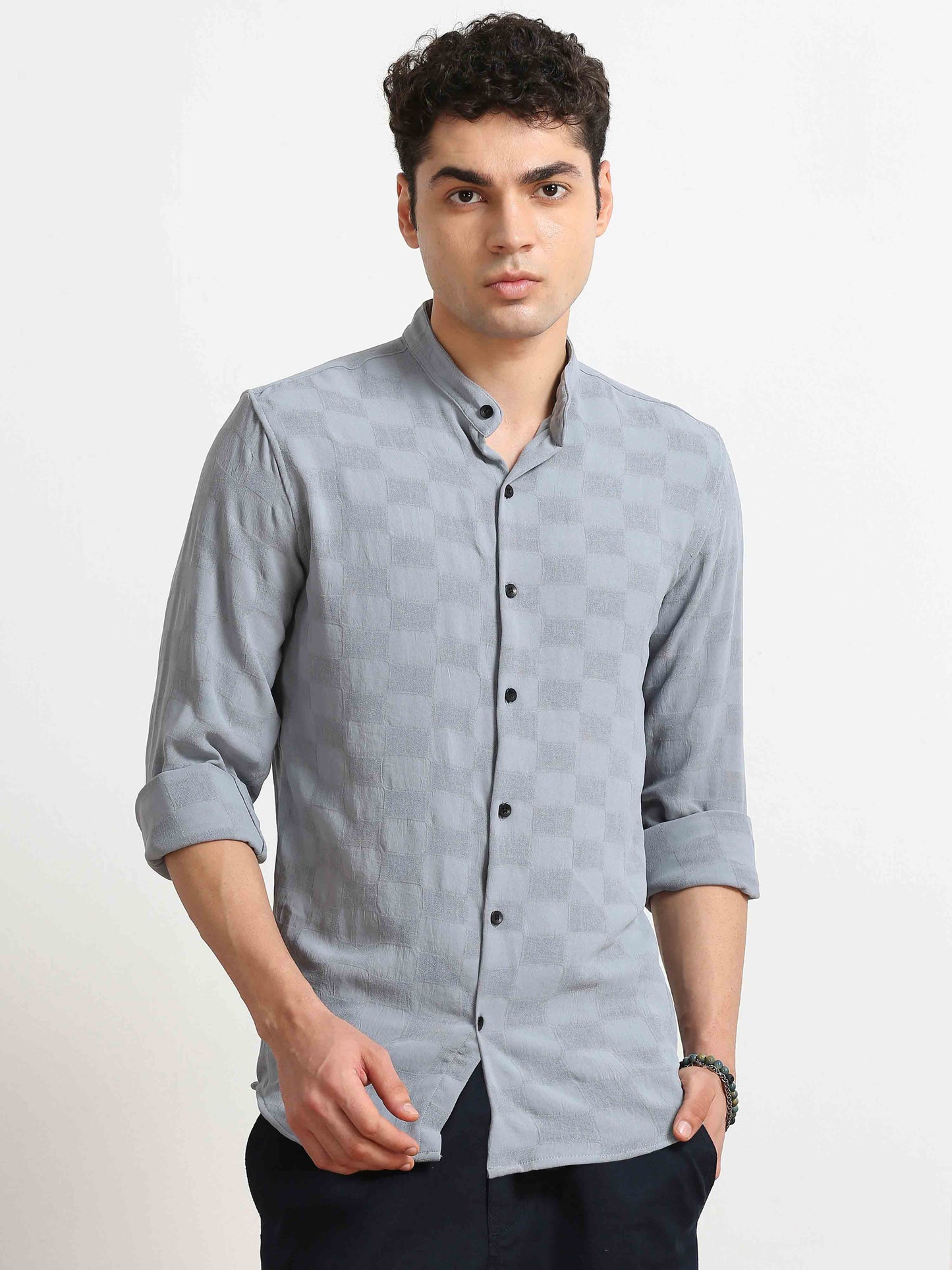 Grey Box Textured Printed Shirt for men