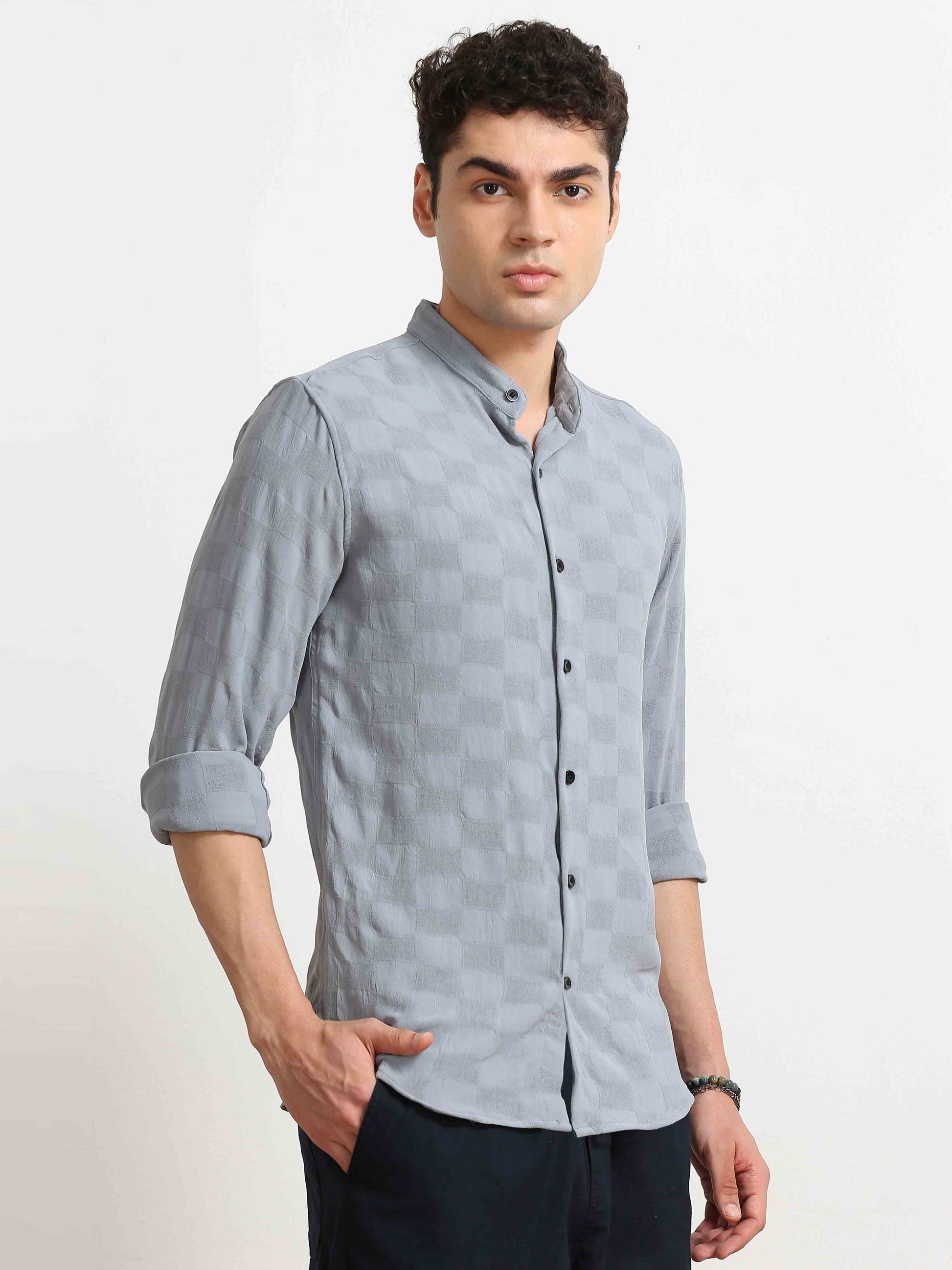 Grey Box Textured Printed Shirt for men