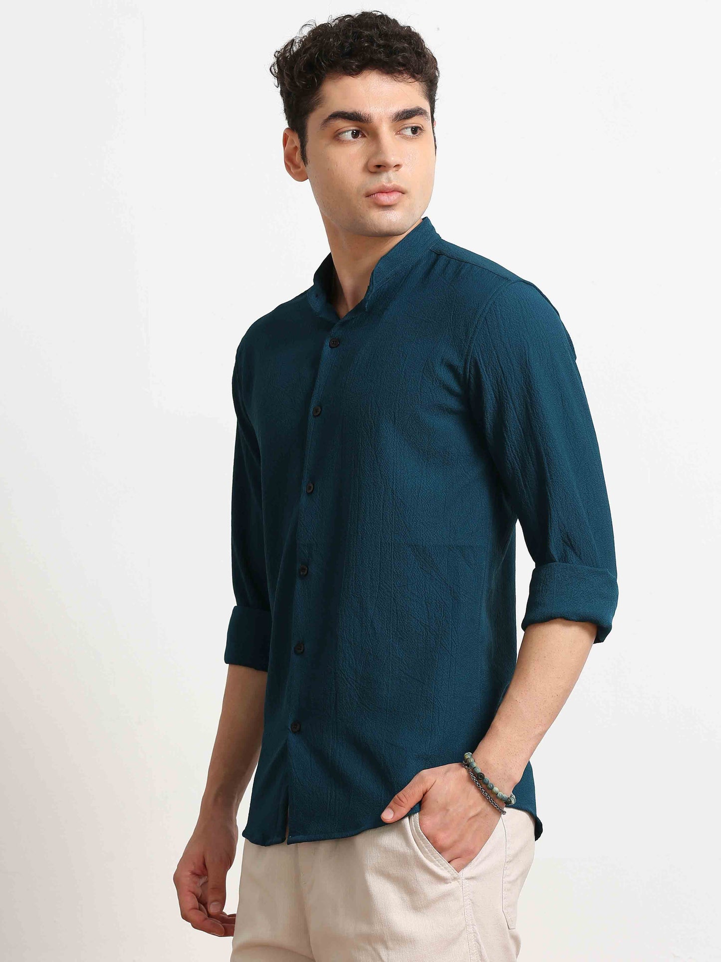 Teal Crush Texture Solid Shirt For Men