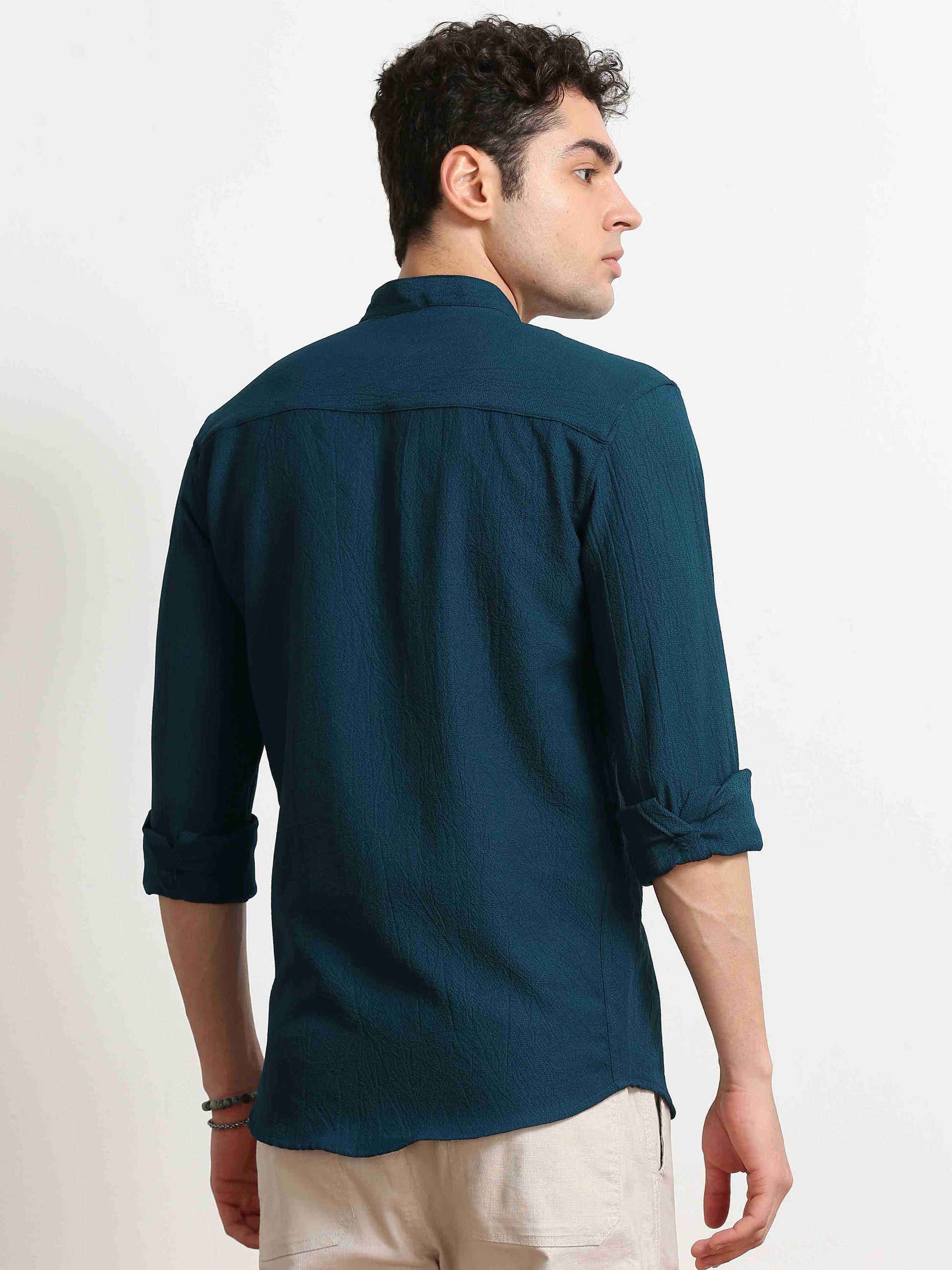 Teal Crush Texture Solid Shirt For Men