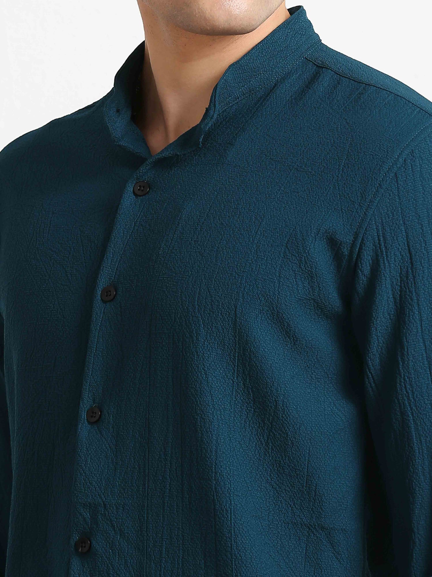 Teal Crush Texture Solid Shirt For Men