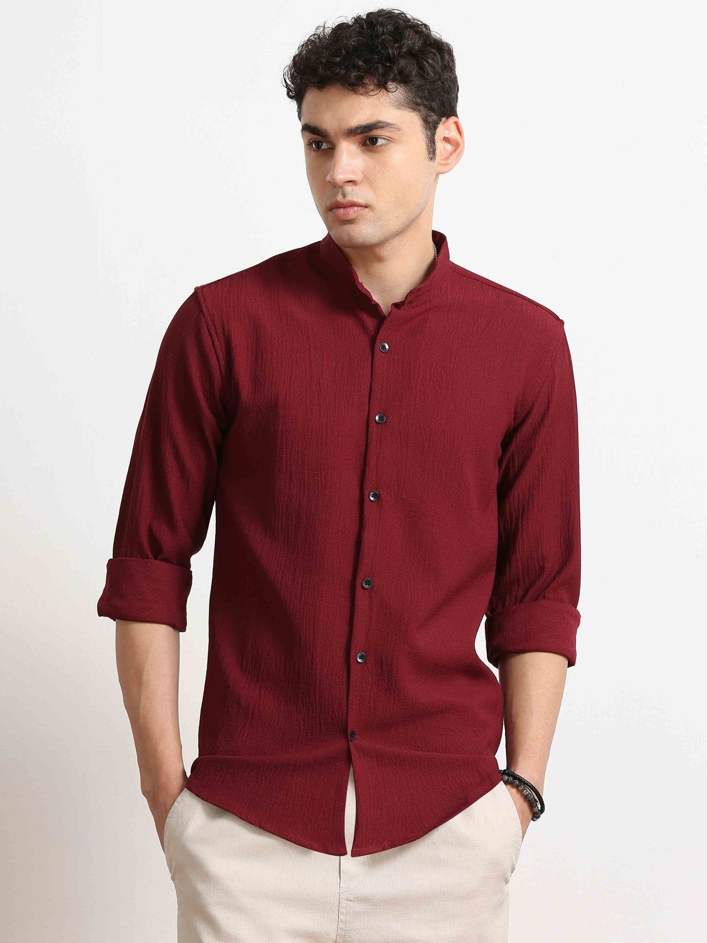 Maroon Crush Texture Solid Shirt For Men