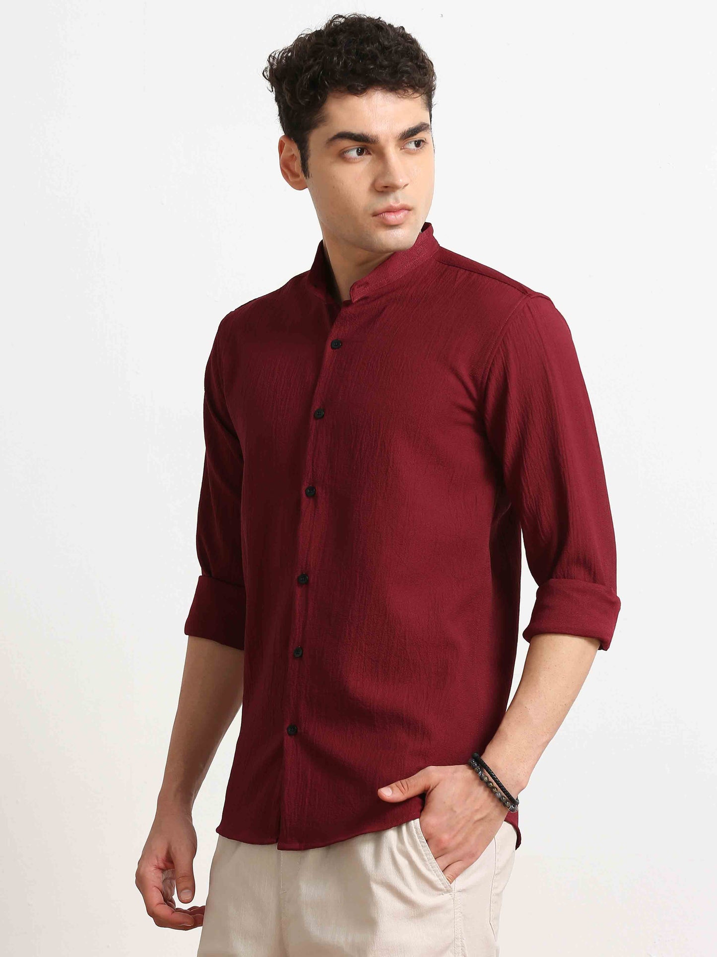 Maroon Crush Texture Solid Shirt For Men