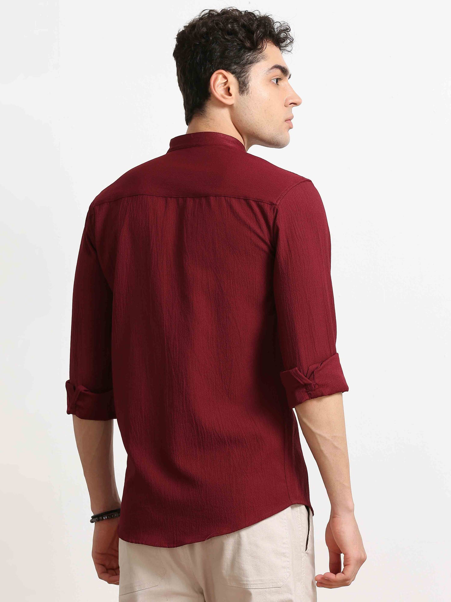 Maroon Crush Texture Solid Shirt For Men