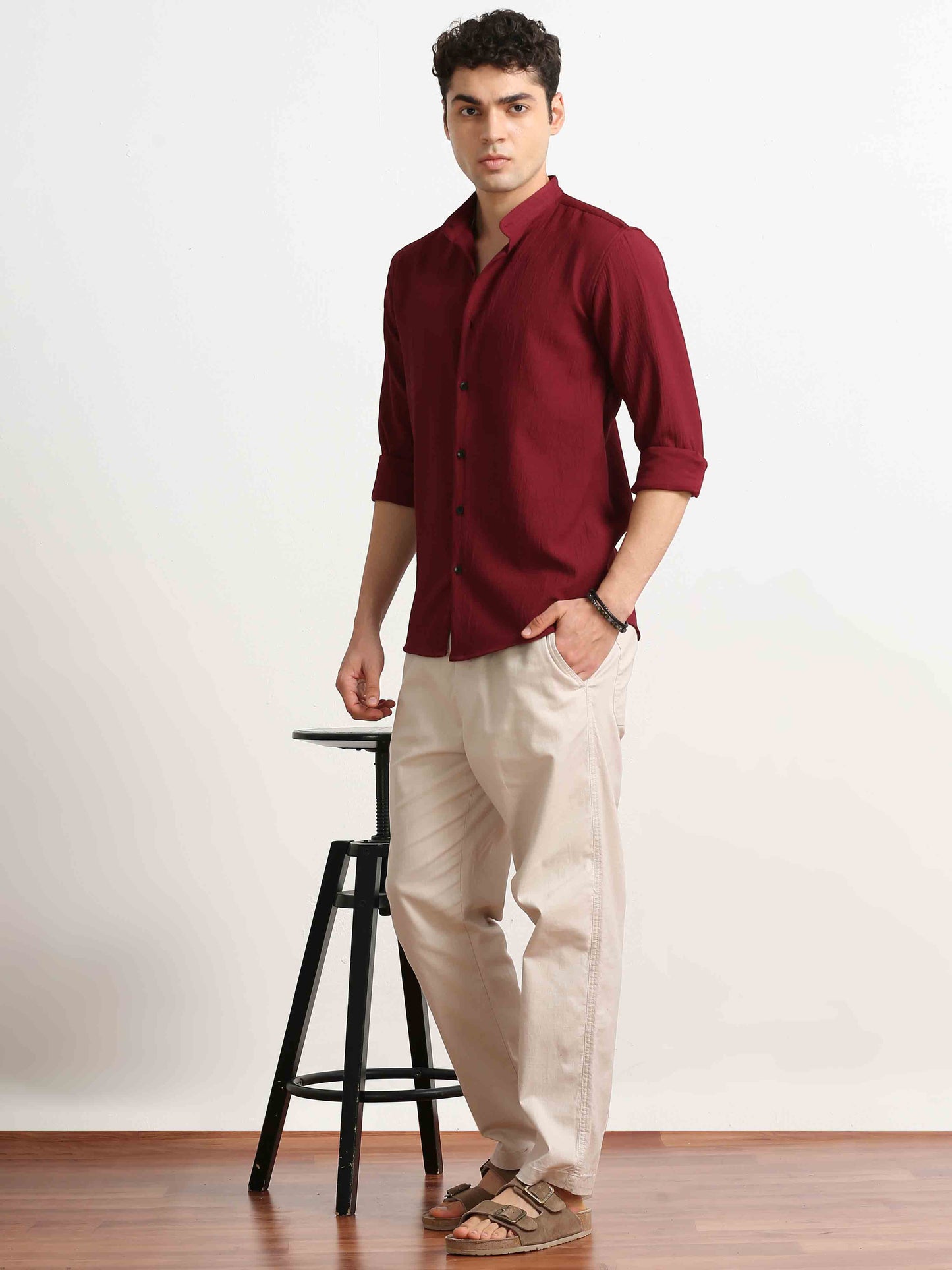 Maroon Crush Texture Solid Shirt For Men