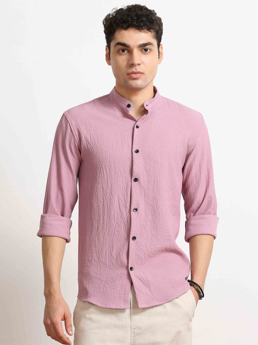 Rose Pink Crush Texture Solid Shirt For Men