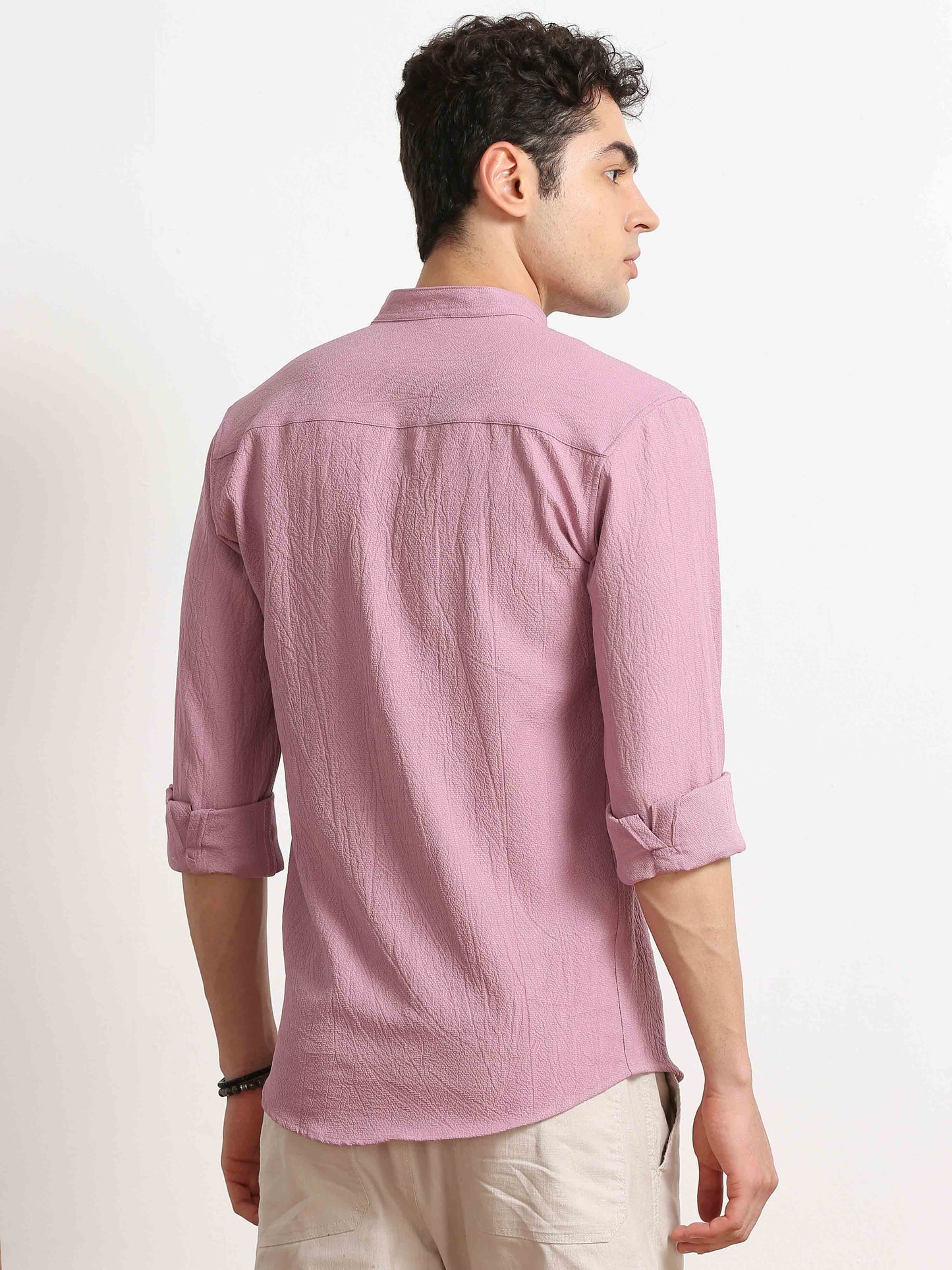 Rose Pink Crush Texture Solid Shirt For Men