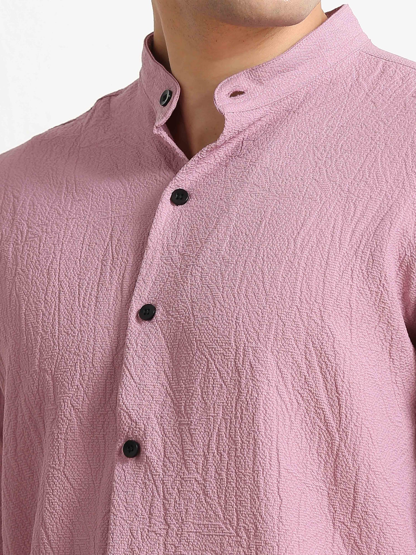 Rose Pink Crush Texture Solid Shirt For Men