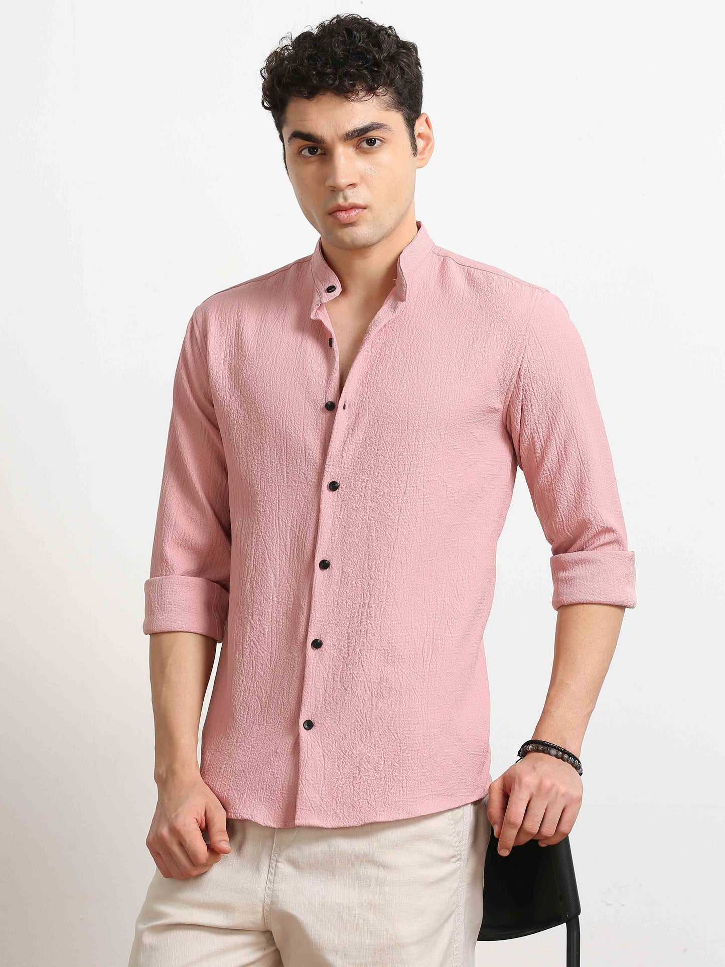 Pale Rose Crush Texture Solid Shirt For Men