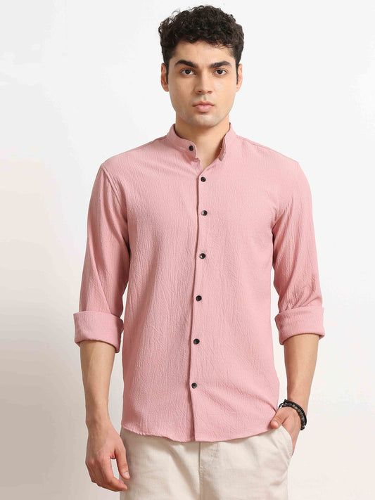 Pale Rose Crush Texture Solid Shirt For Men