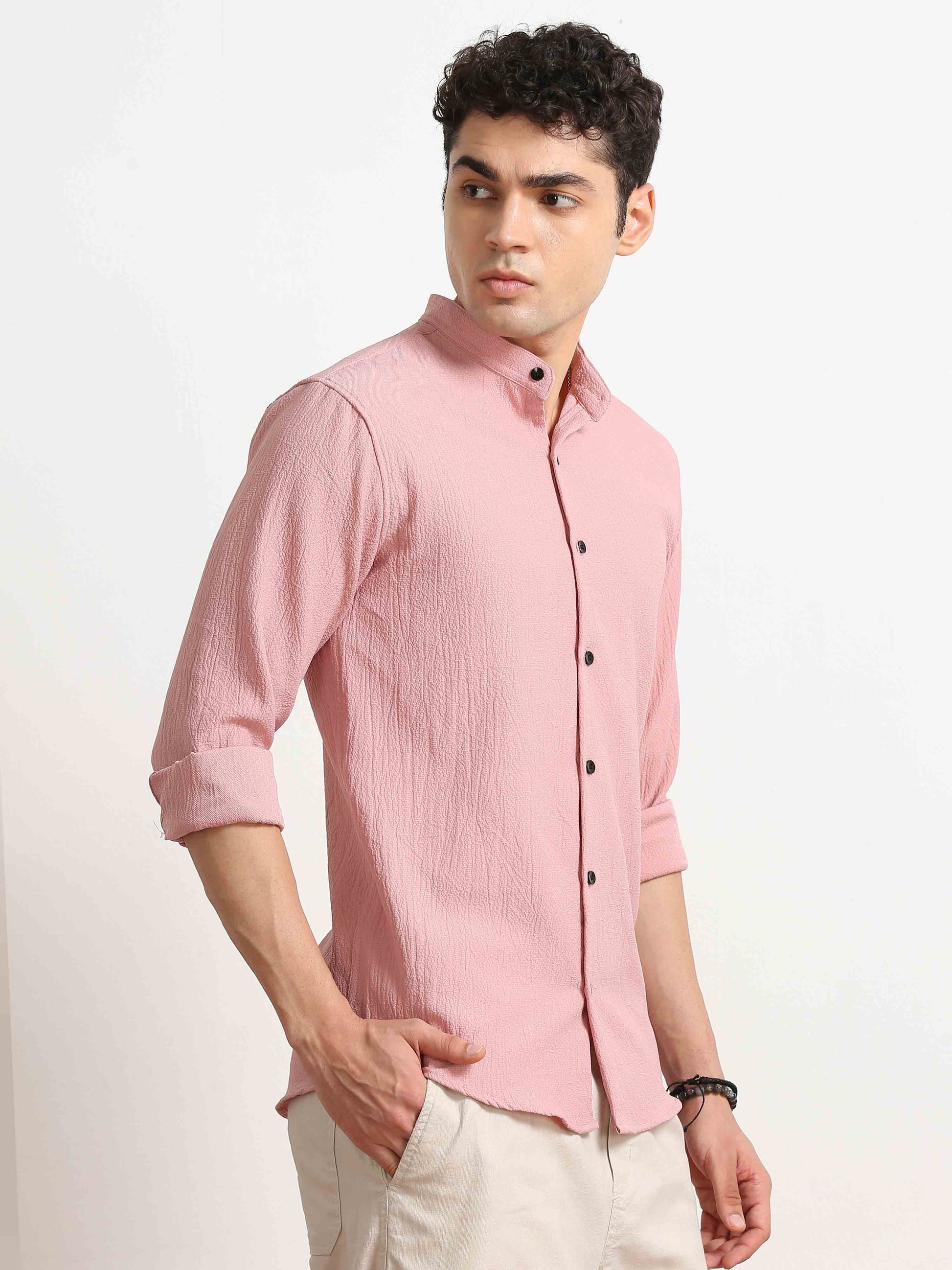 Pale Rose Crush Texture Solid Shirt For Men