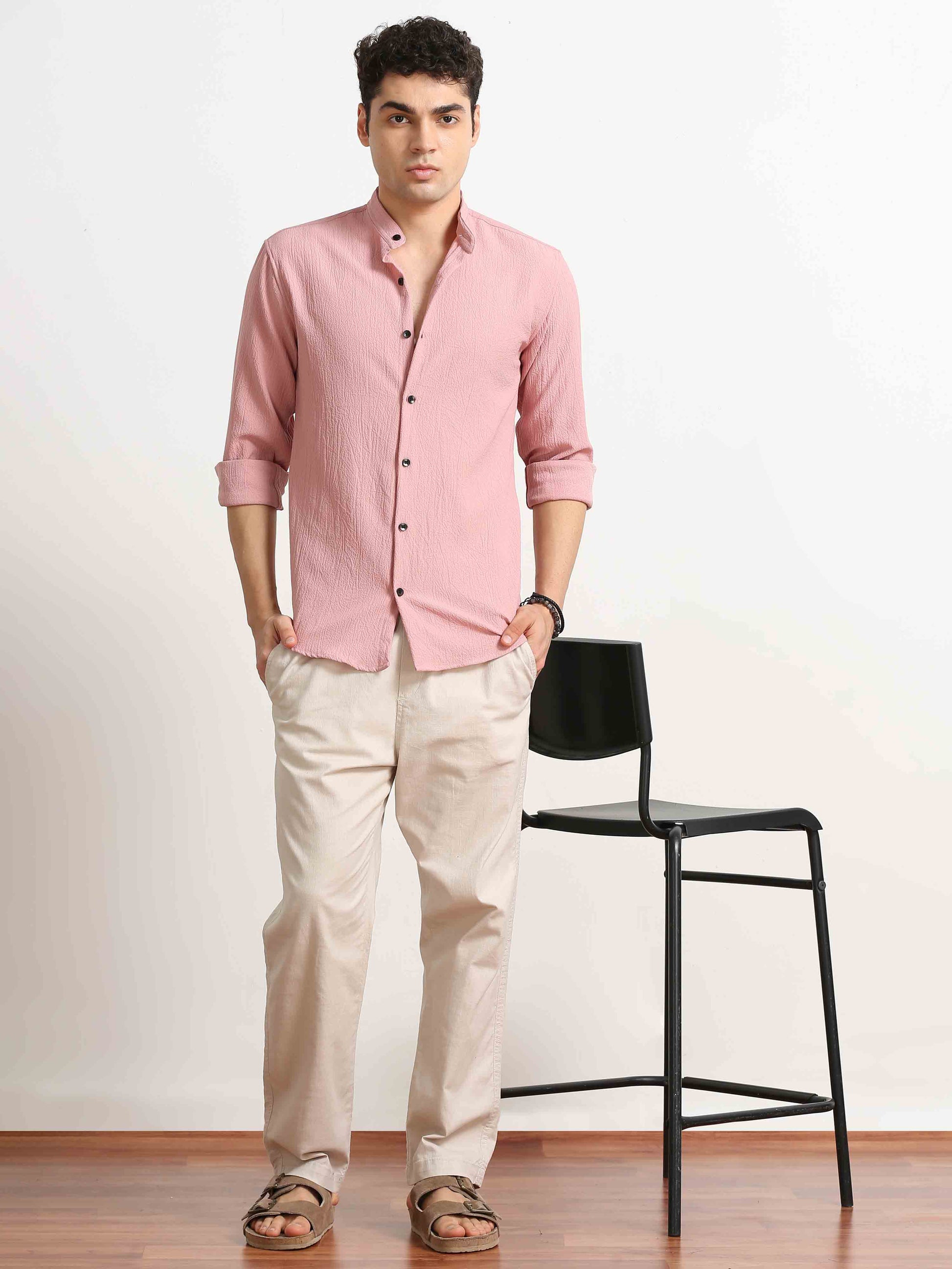 Pale Rose Crush Texture Solid Shirt For Men