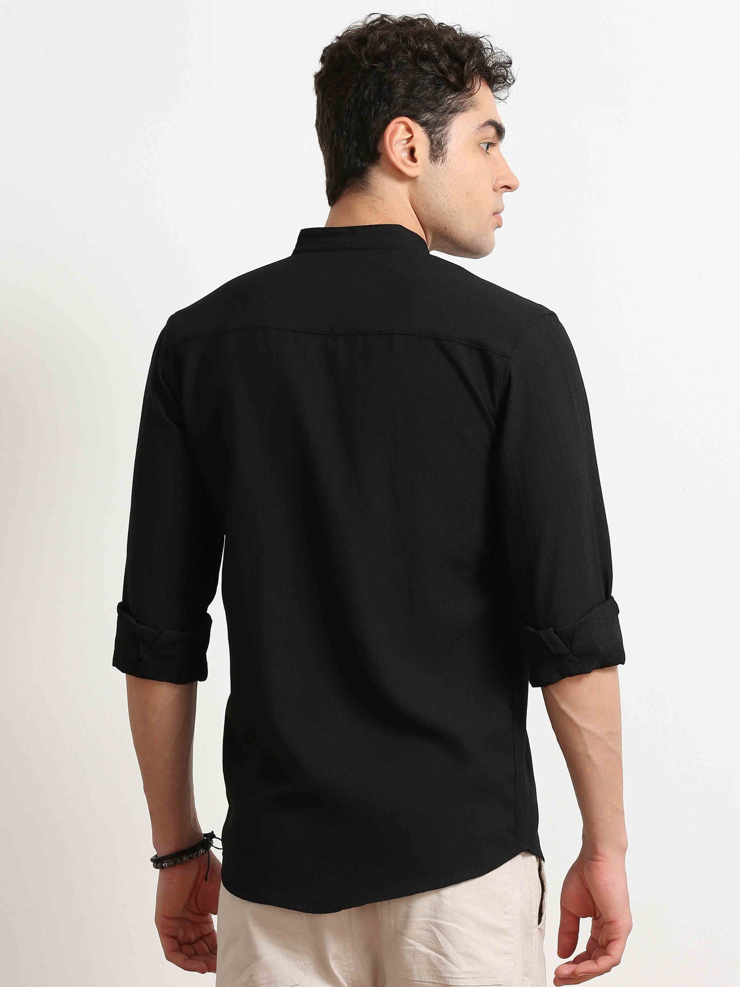 Black Crush Textured Solid Shirt For Men