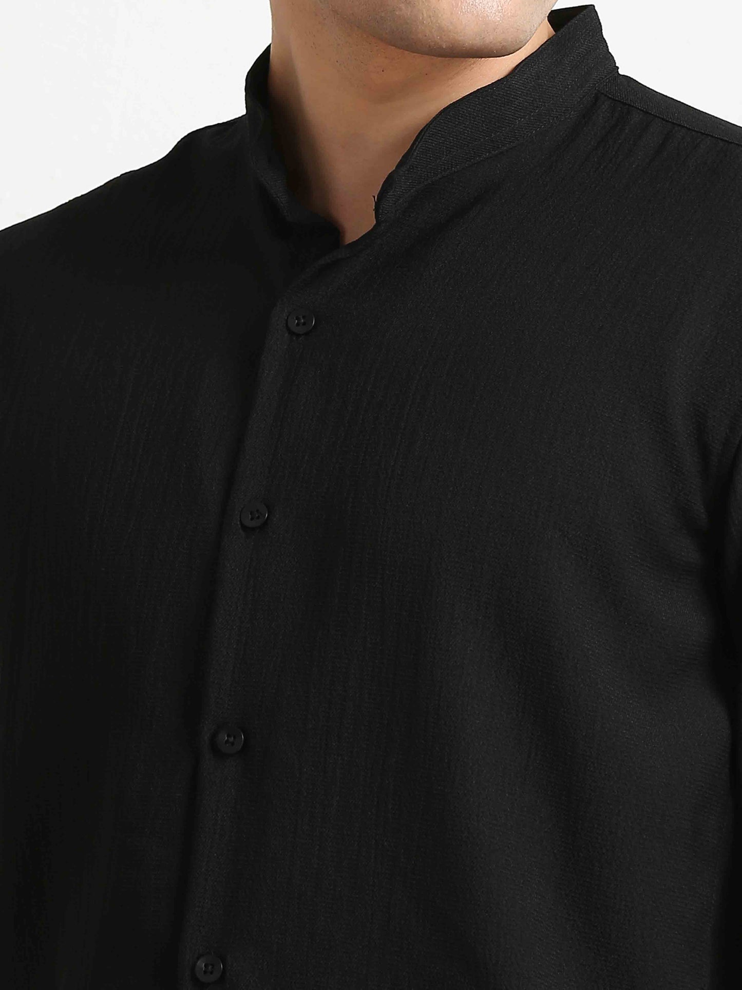 Black Crush Textured Solid Shirt For Men