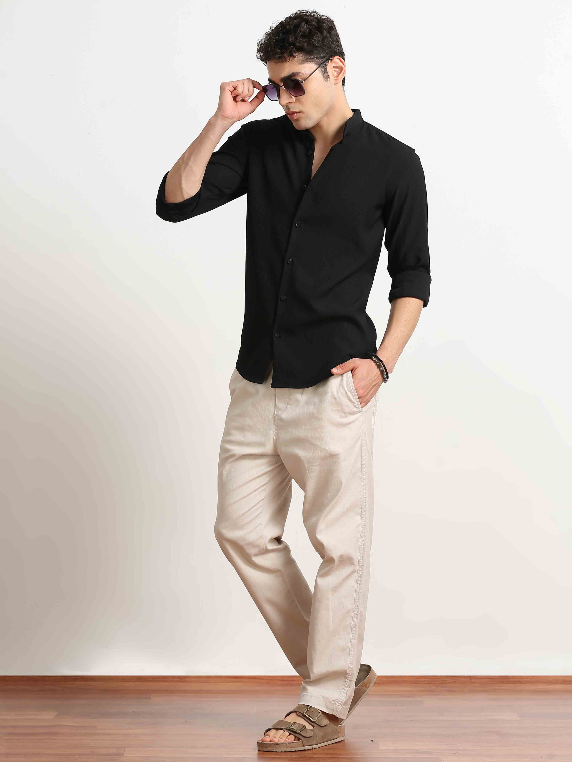 Black Crush Textured Solid Shirt For Men