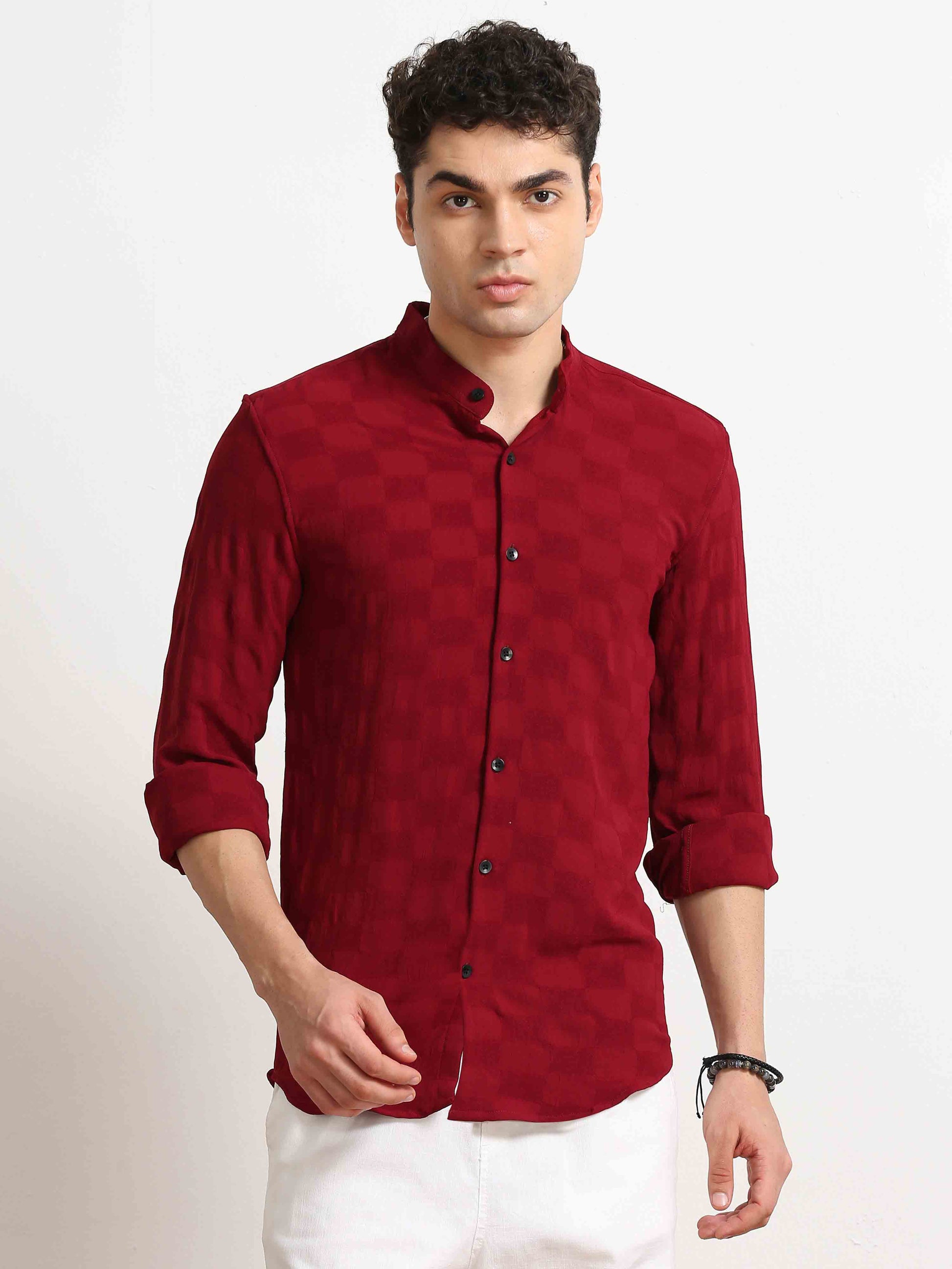 Red Box Textured Printed Shirt For Men