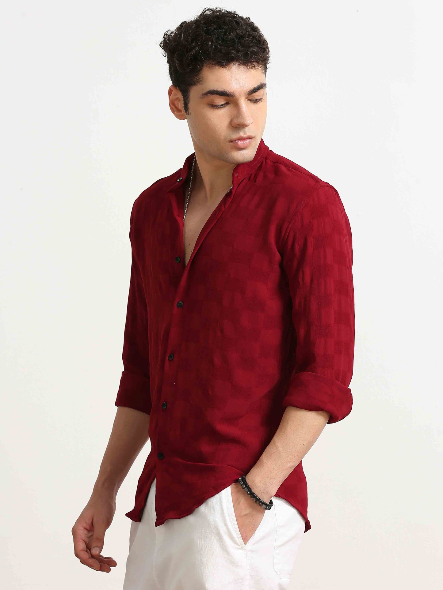 Red Box Textured Printed Shirt For Men