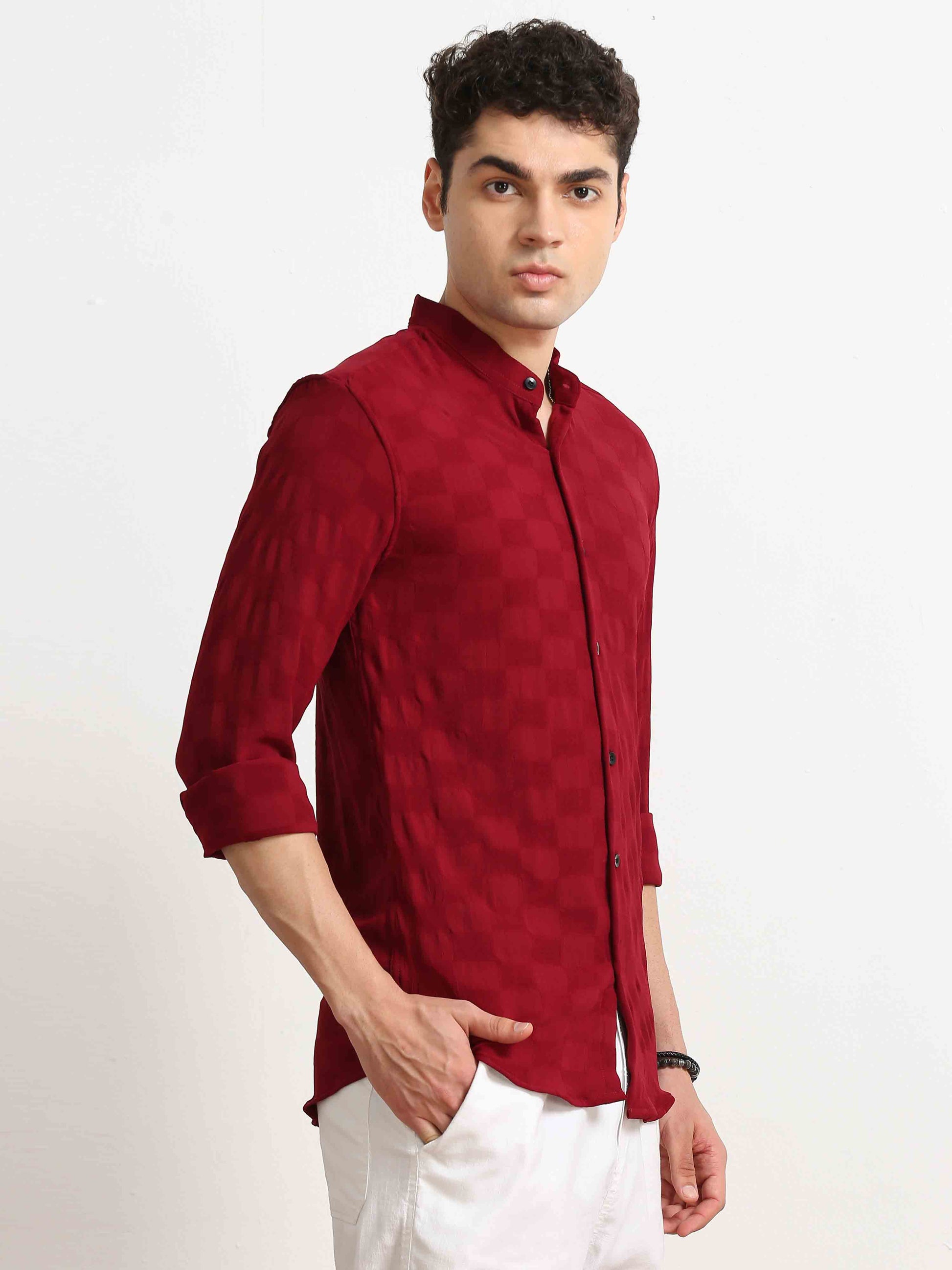 Red Box Textured Printed Shirt For Men