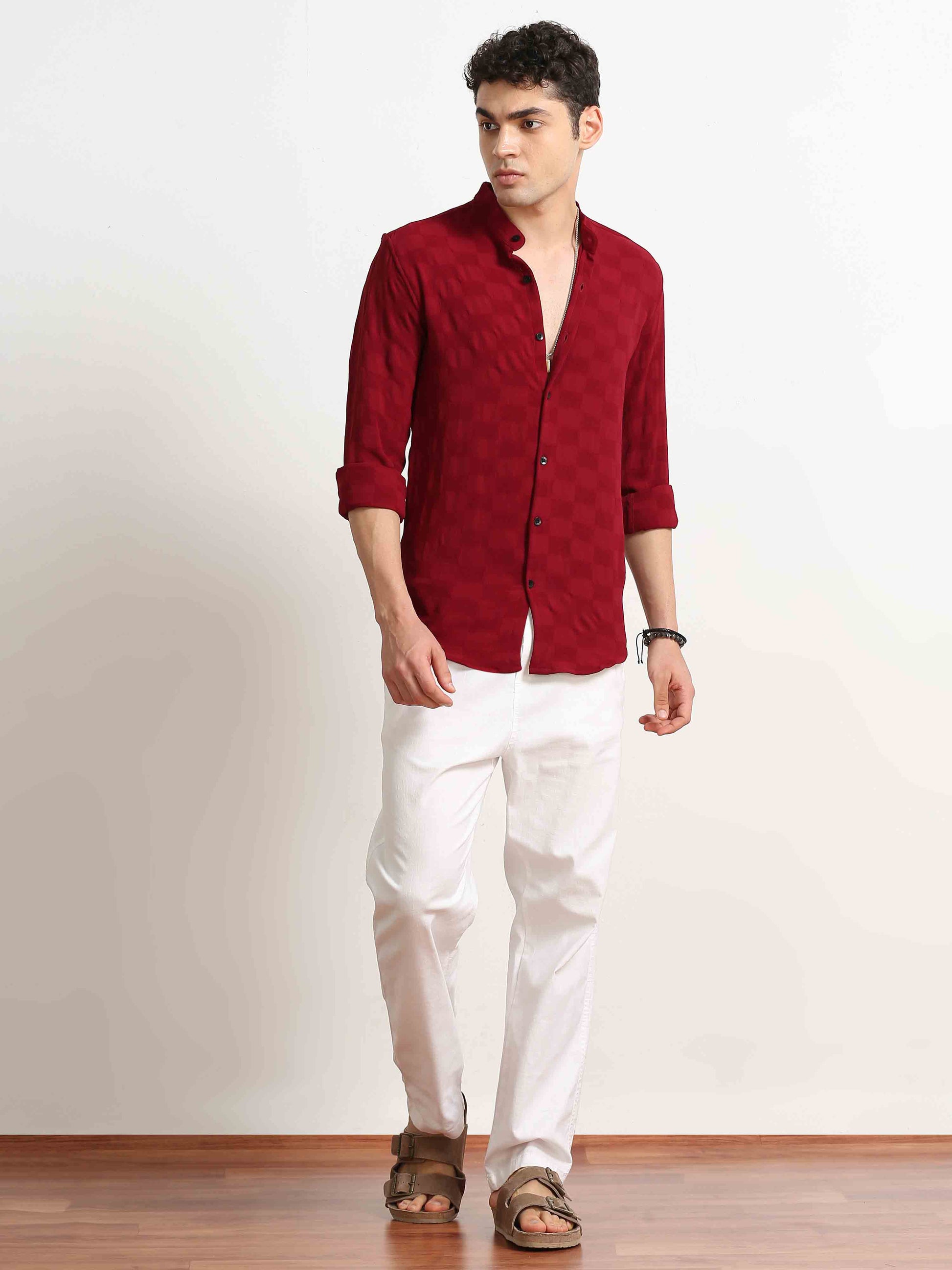 Red Box Textured Printed Shirt For Men