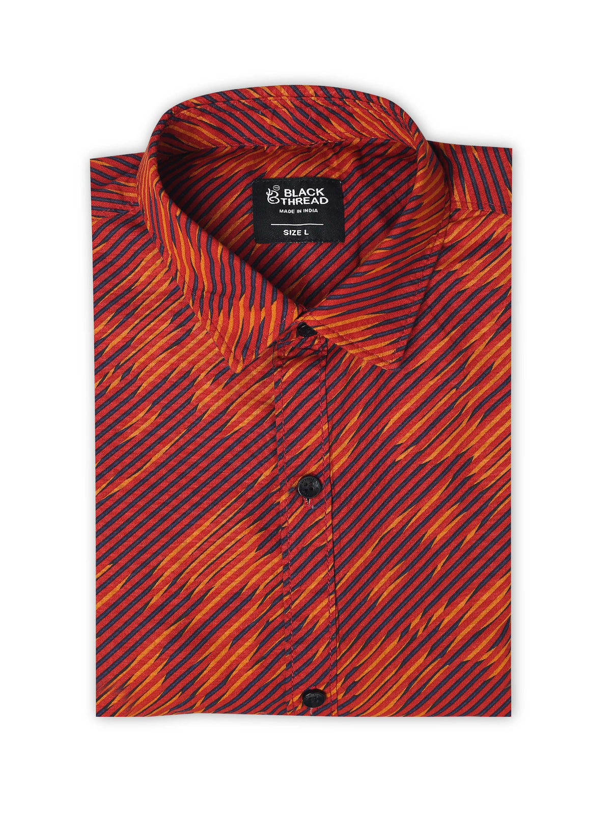 Men’s Rust Orange Abstract Printed Cotton Shirt by Black Thread