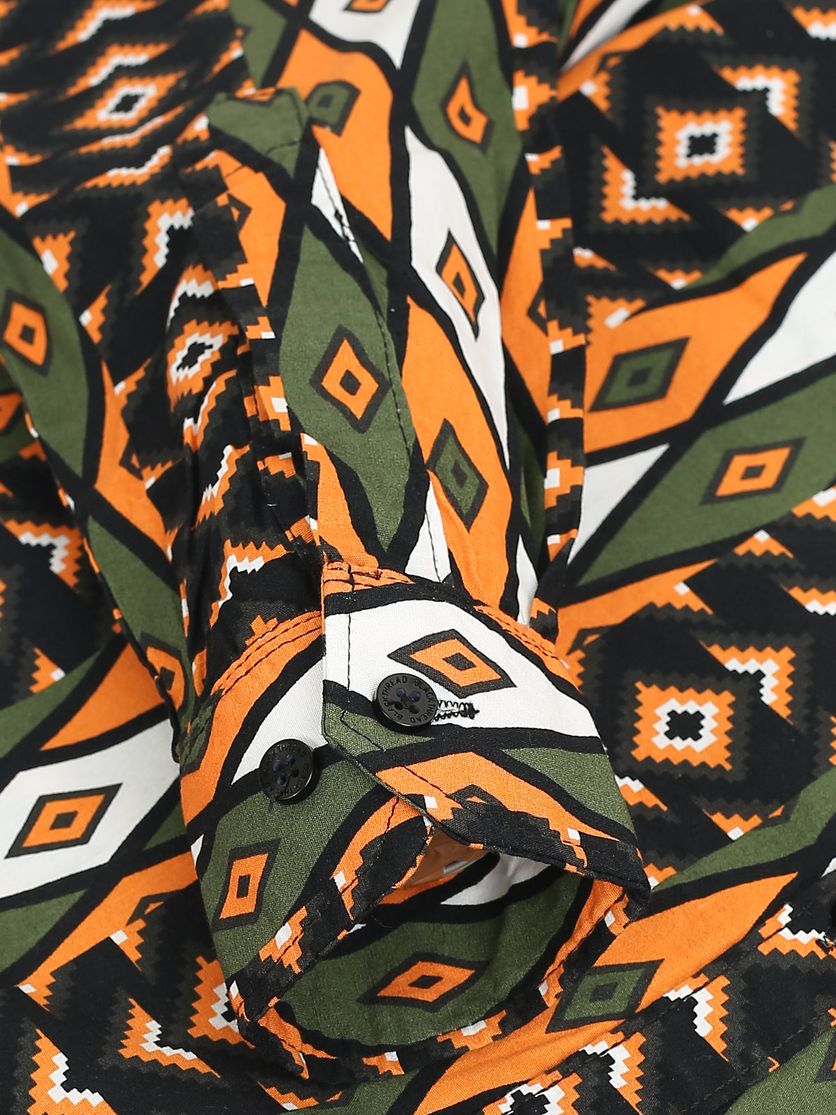 Men’s Olive &amp; Orange Tribal Printed Cotton Shirt