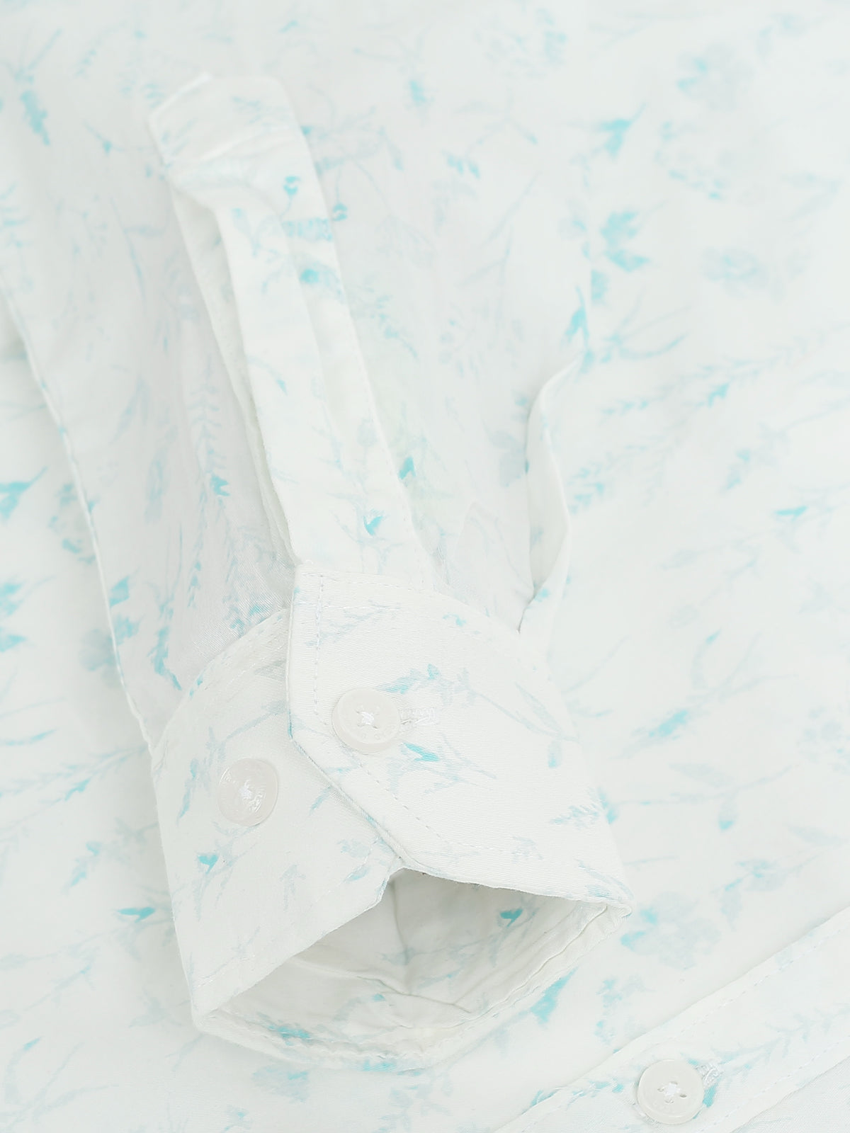 Men’s White &amp; Teal Minimal Printed Cotton Shirt