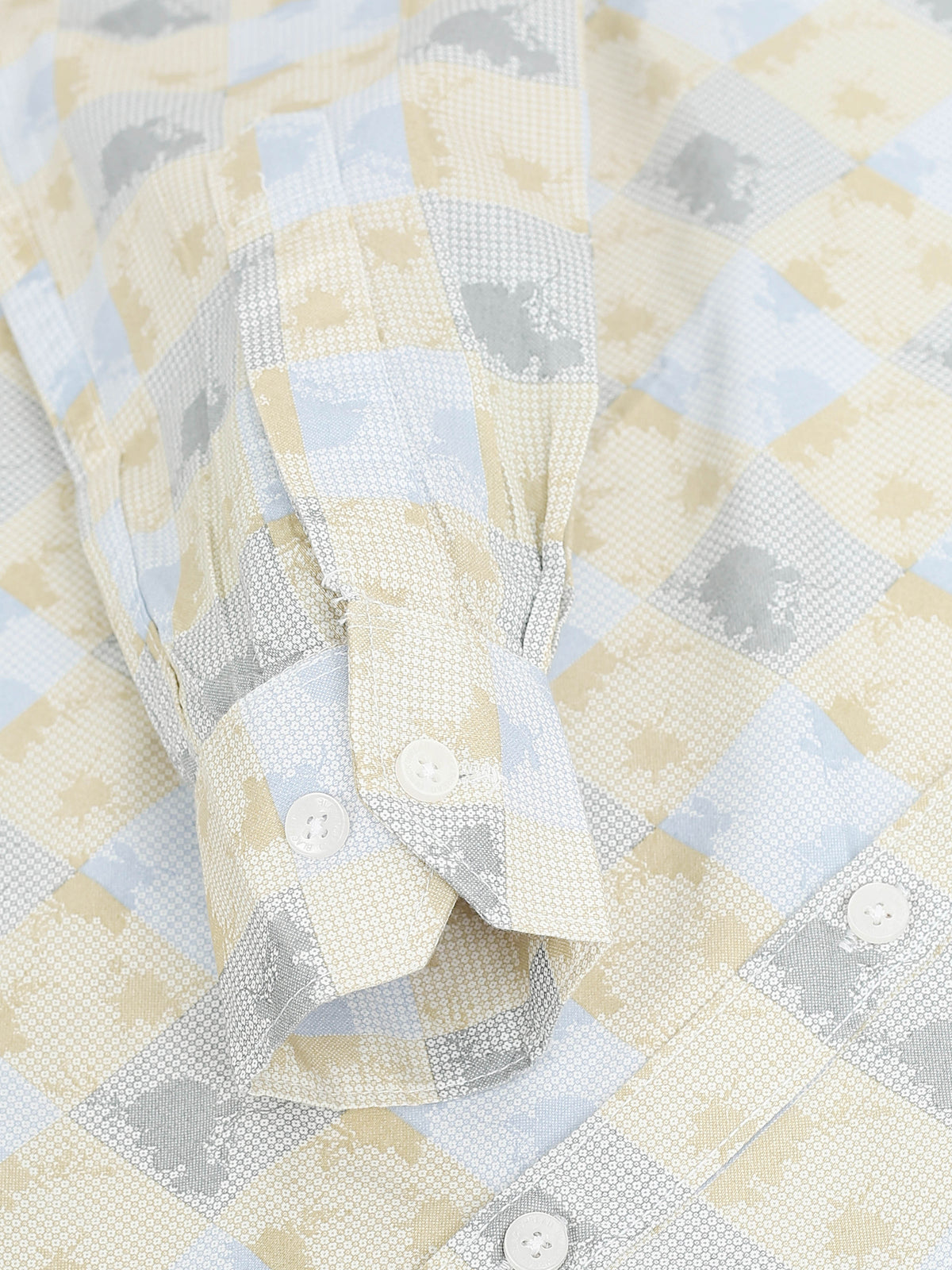 Men’s Beige &amp; Yellow Geometric Cotton Shirt