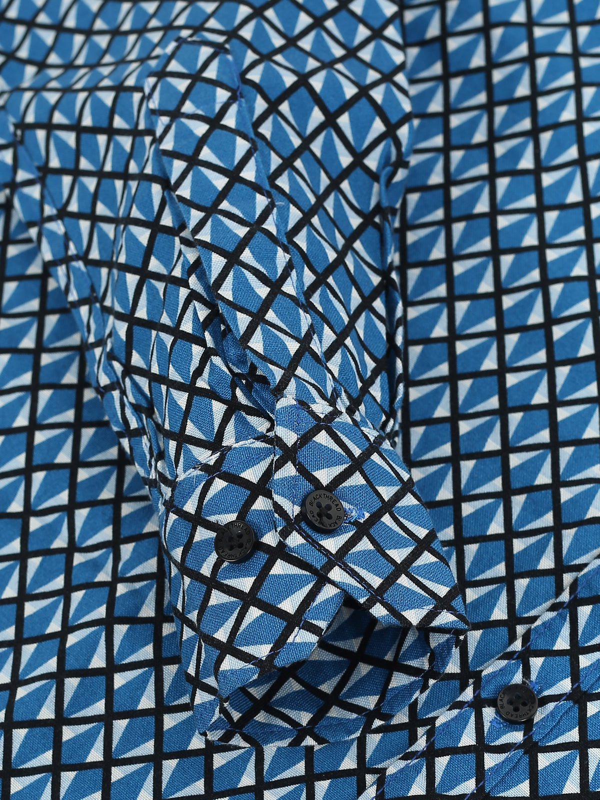 Men’s Blue Geometric Printed Cotton Shirt by Black Thread