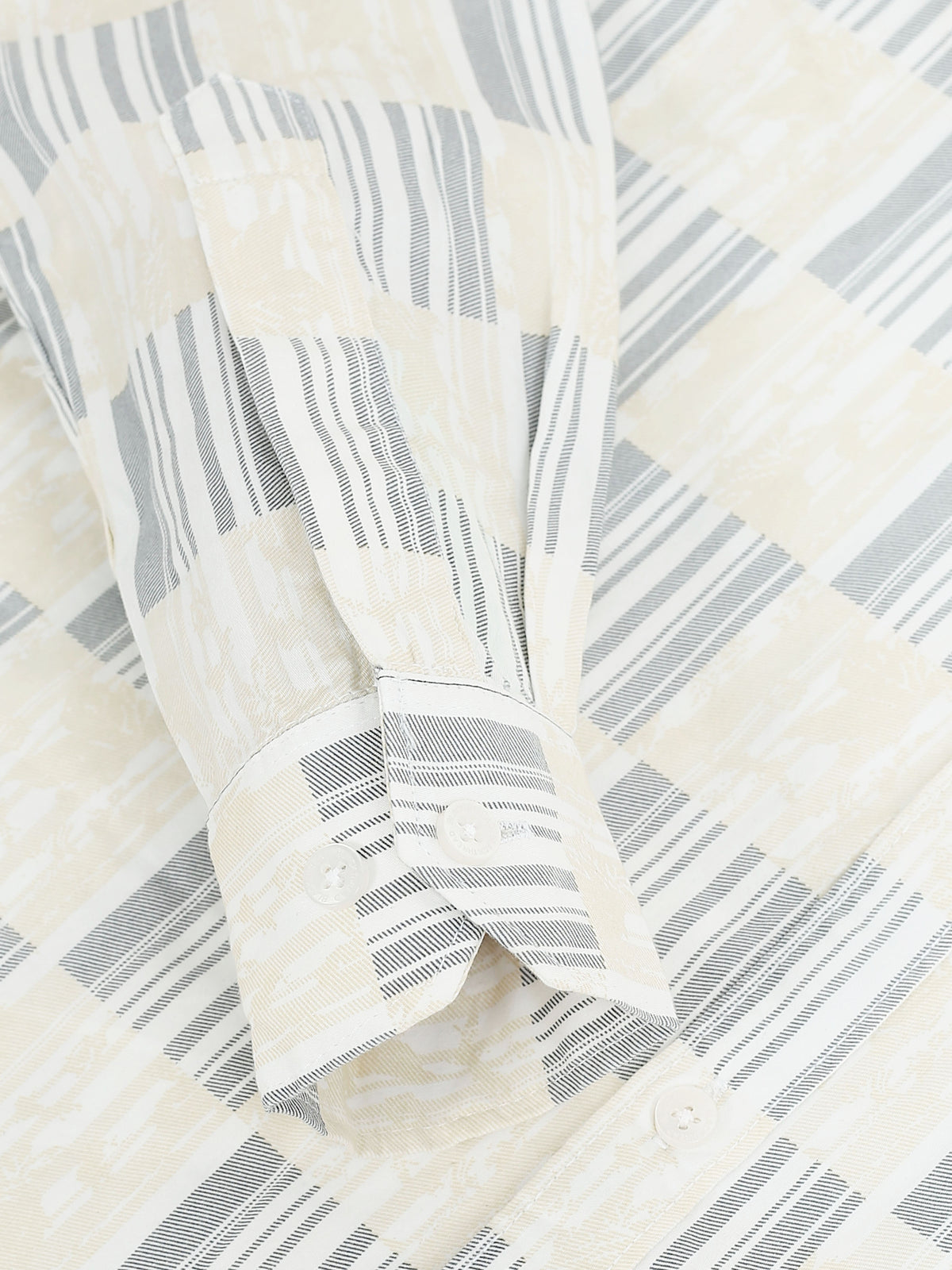 Men’s White & Grey Block Printed Cotton Shirt by Black Thread