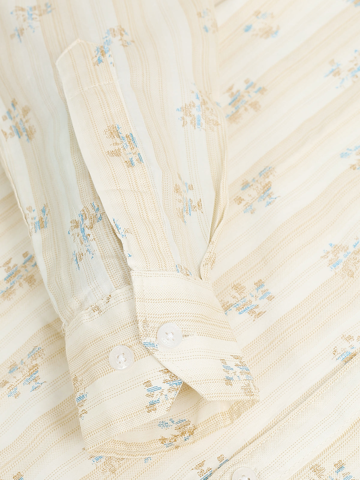 Men’s Cream &amp; Beige Printed Cotton Shirt